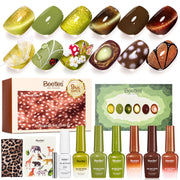 Beetles Deerwood Tale Green Brown Gel Nail Polish Set Cat Eye Glitter with Liner Gel