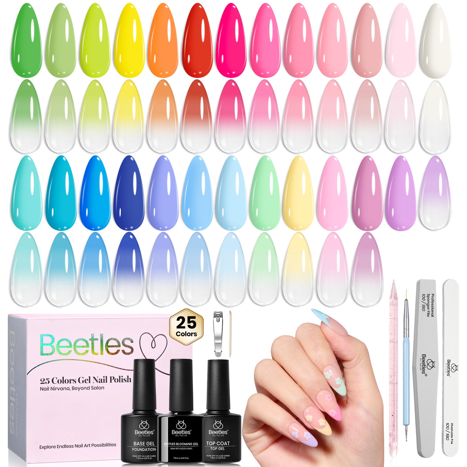 Blooming Dye - 25 Gel Colors Set With Blooming Gel Summer Neon Rainbow Nails