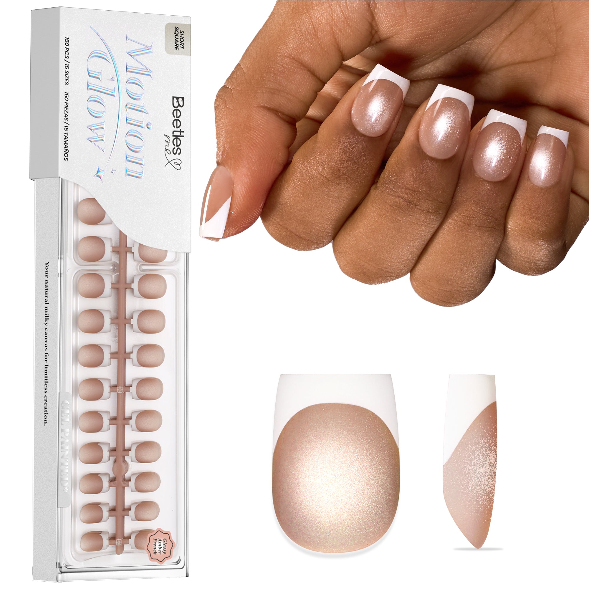 Beetles Stay Shining Glassy Amber French Press On Nails Short Square 150 PCS