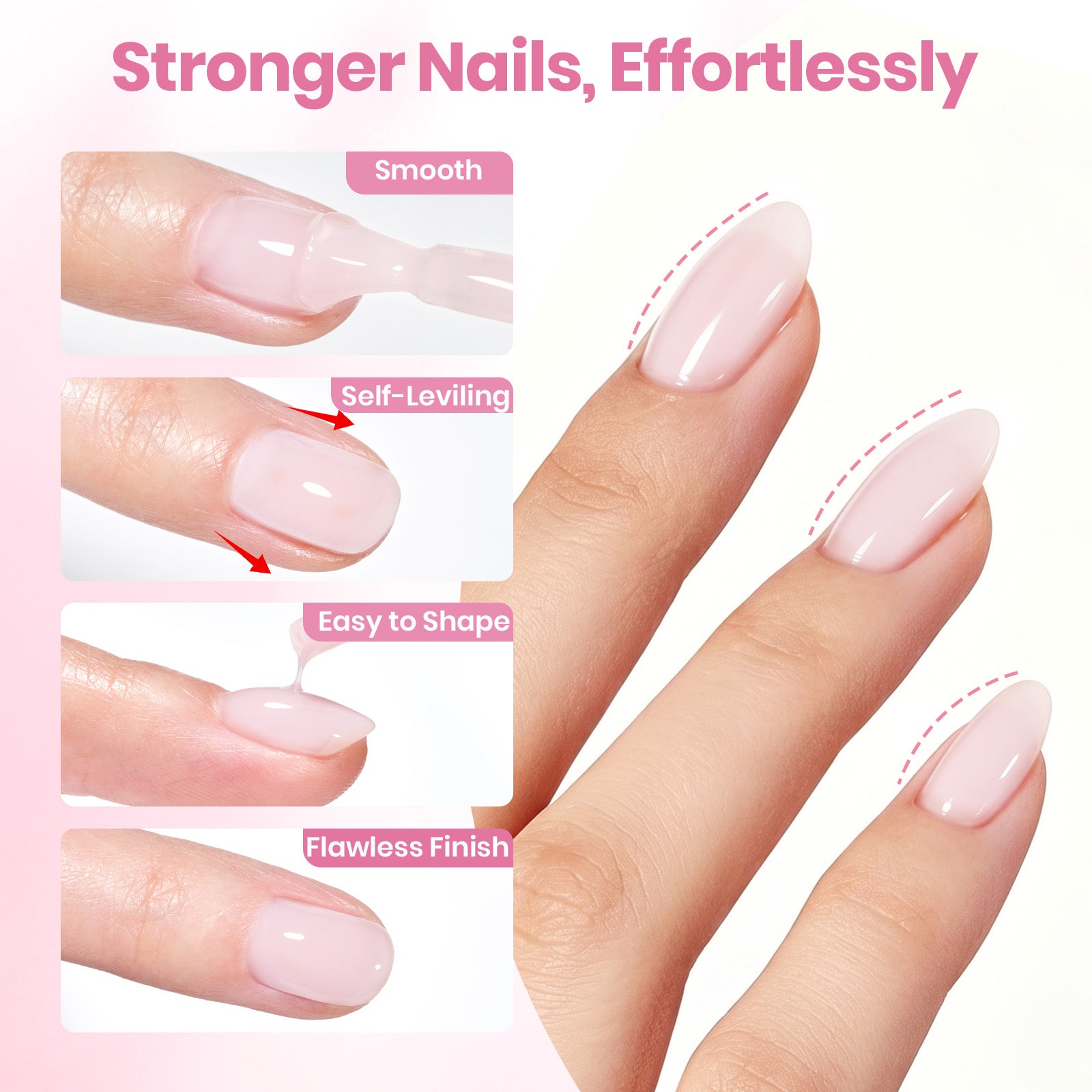 Beetles Builder Gel Nail Kit HEMA & TPO-Free, Petal Sheer Pink with Nail Art Brush, 8 in 1 for Building Strengthening & Extension, Beginner Friendly DIY Salon at Home, UV LED Lamp Needed