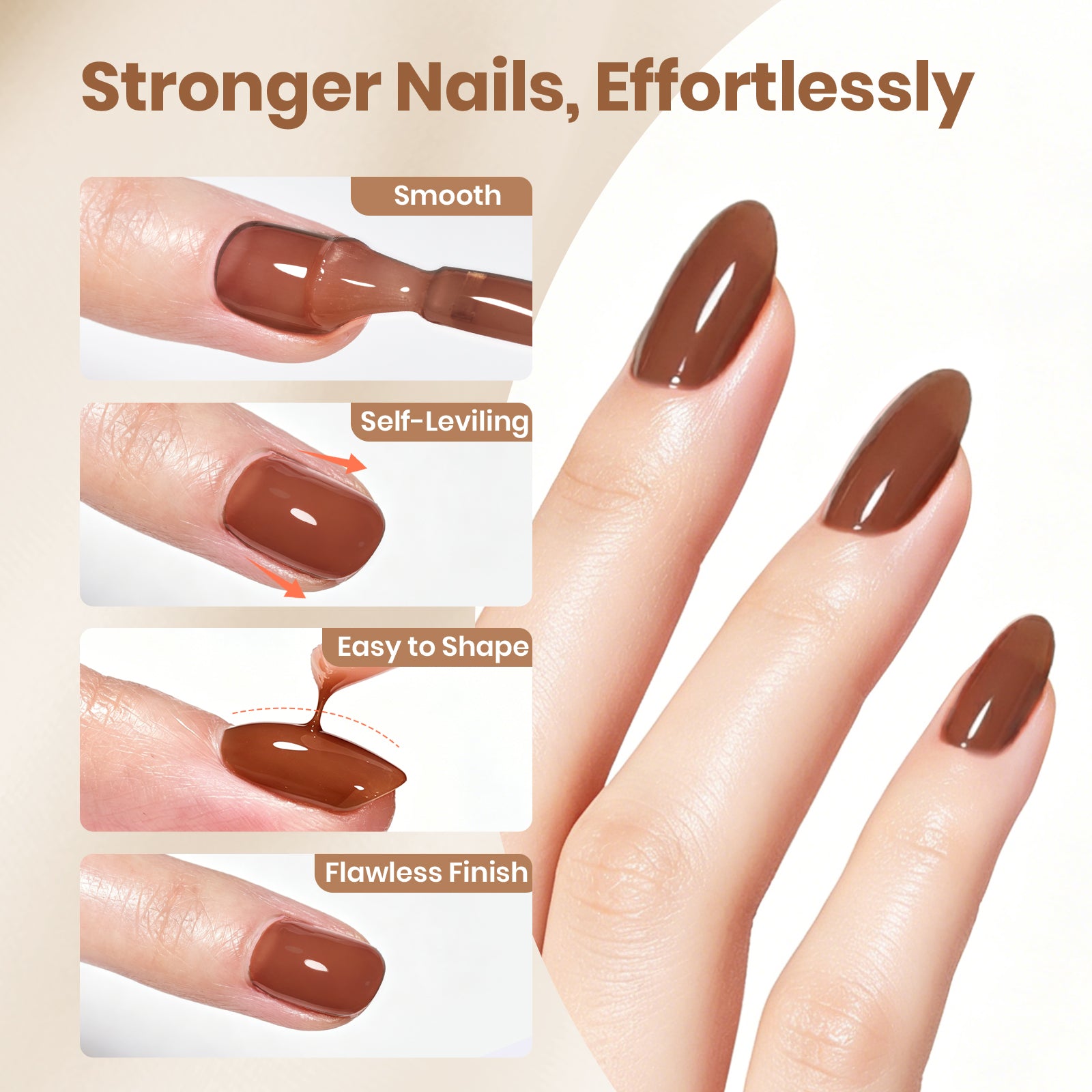 Beetles Builder Gel Nail Kit HEMA & TPO-Free, Maple Ember Brown with Nail Art Brush, 8 in 1 for Building Strengthening & Extension, Beginner Friendly DIY Salon at Home, UV LED Lamp Needed