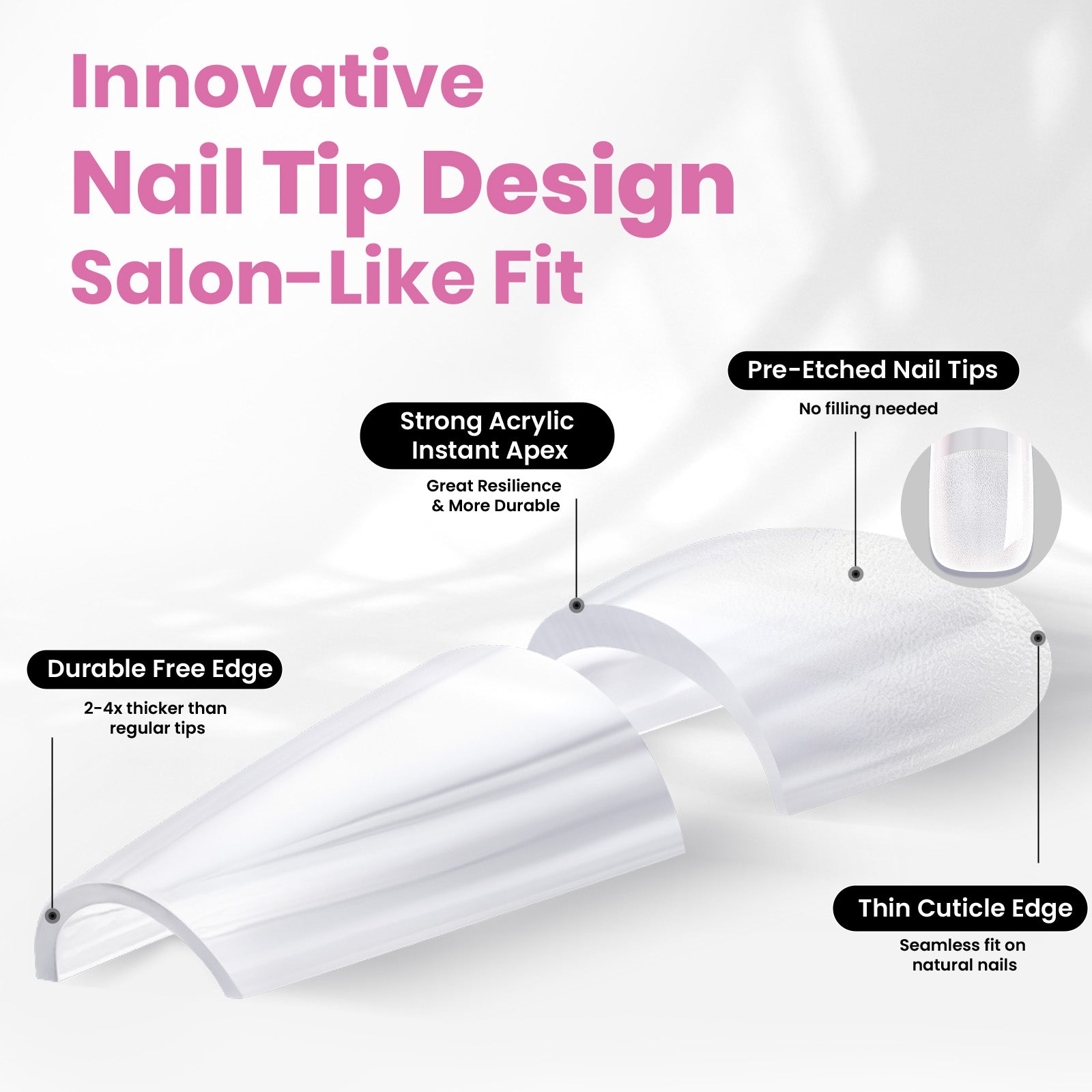 Beetles Stay Shinning Tipex Lite Instant Apex Nail Tips, Long Coffin, 256pcs 16 Sizes for DIY Salon-look Extensions