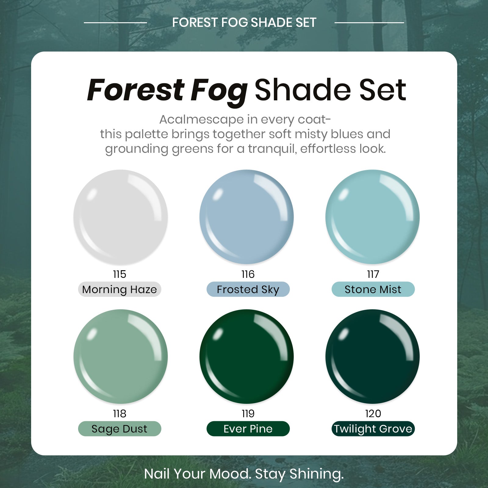 Beetles Gel Polish Forest Fog Shade Set - 6 Colors of Steady Poise, 7.5ml of Peaceful Company
