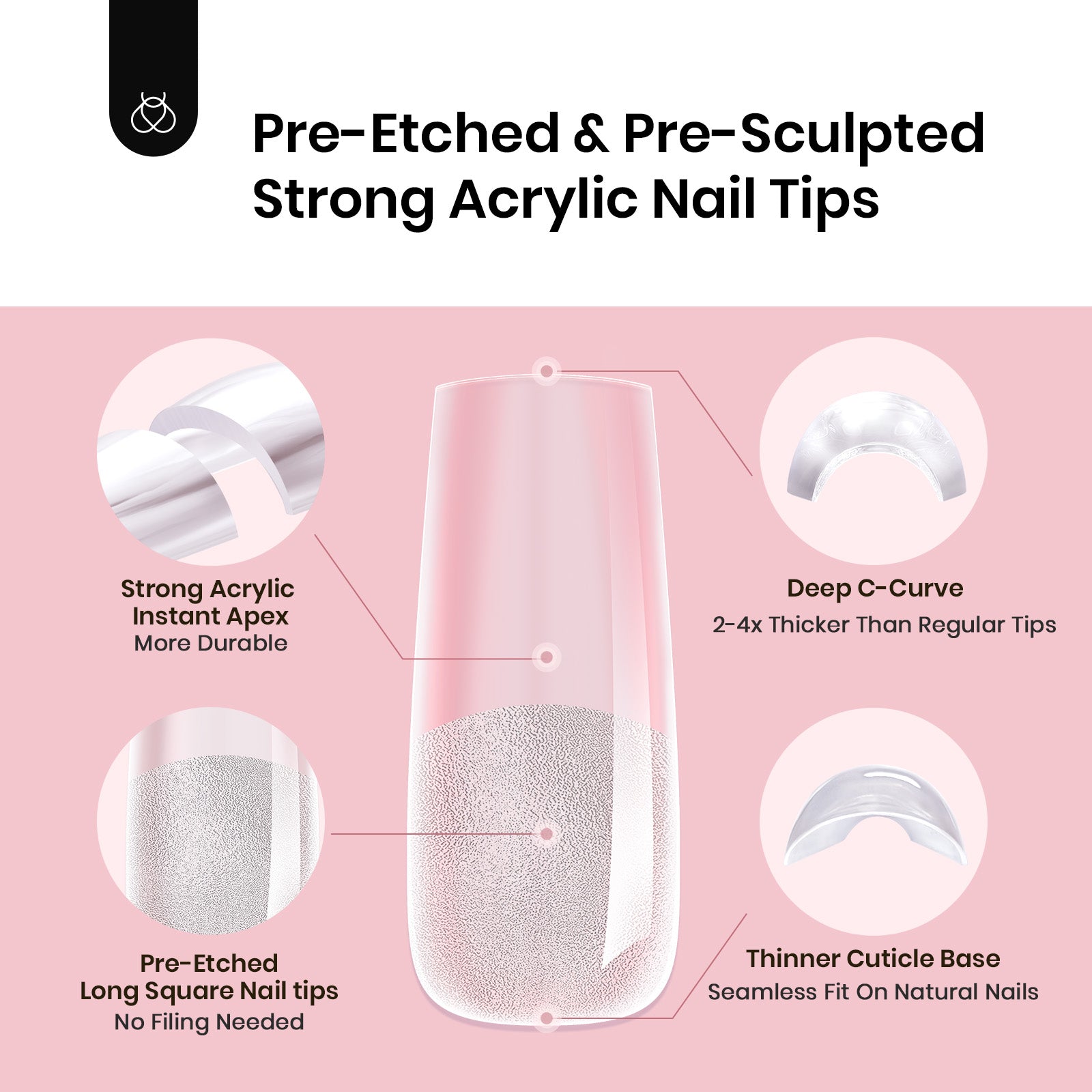 Beetles Pro Tipex Instant Apex Nail Tips, Long Square 512pcs, Thicker Strong Acrylic Tips for DIY Salon-look Extensions