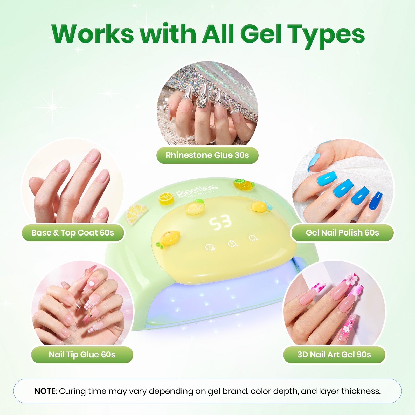 Beetles Candy Green UV Nail Lamp Digital Display 3 Timer Gel Nail Light