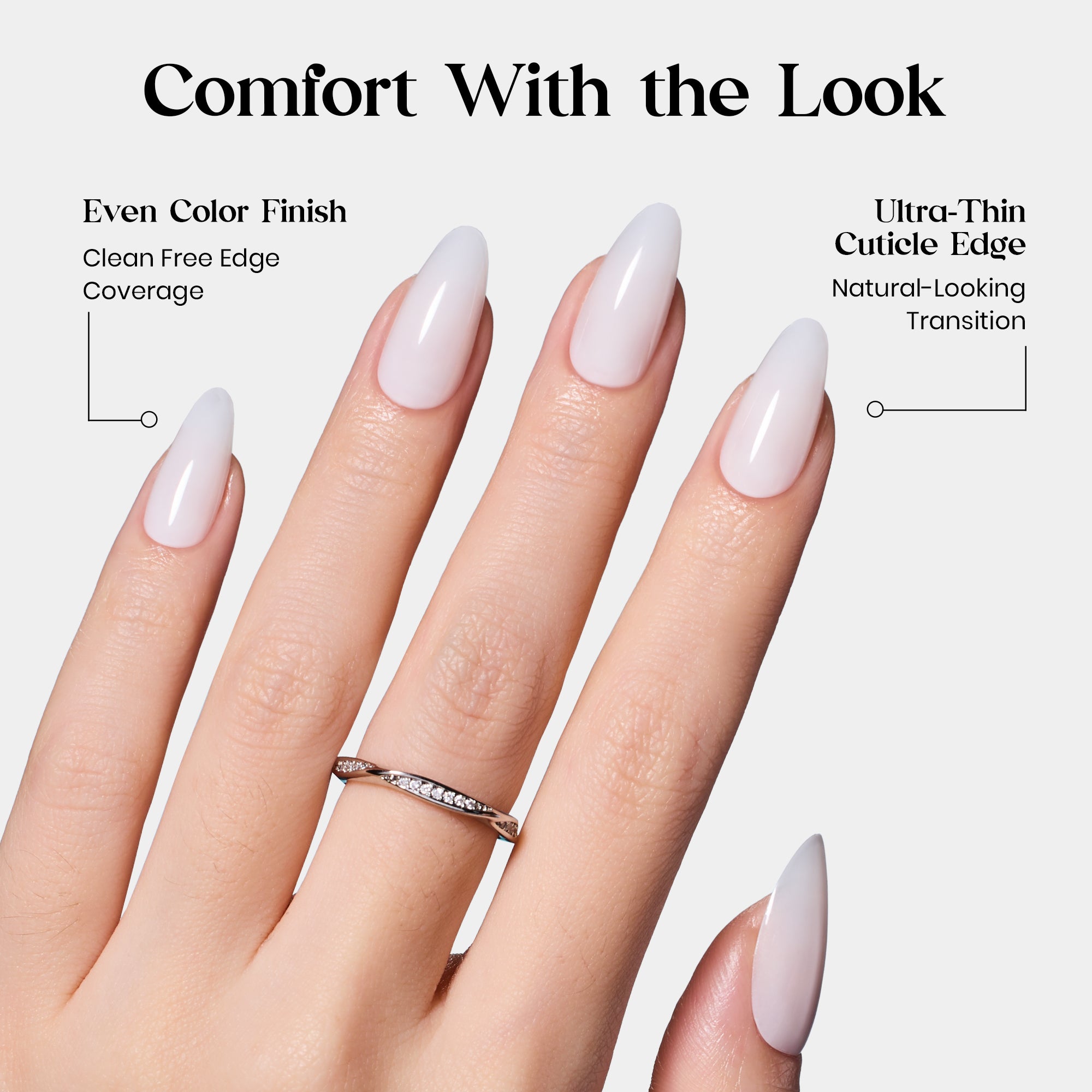 Beetles Natural Milky Press On Nails | Milky White Medium Almond 16 sizes-32pcs
