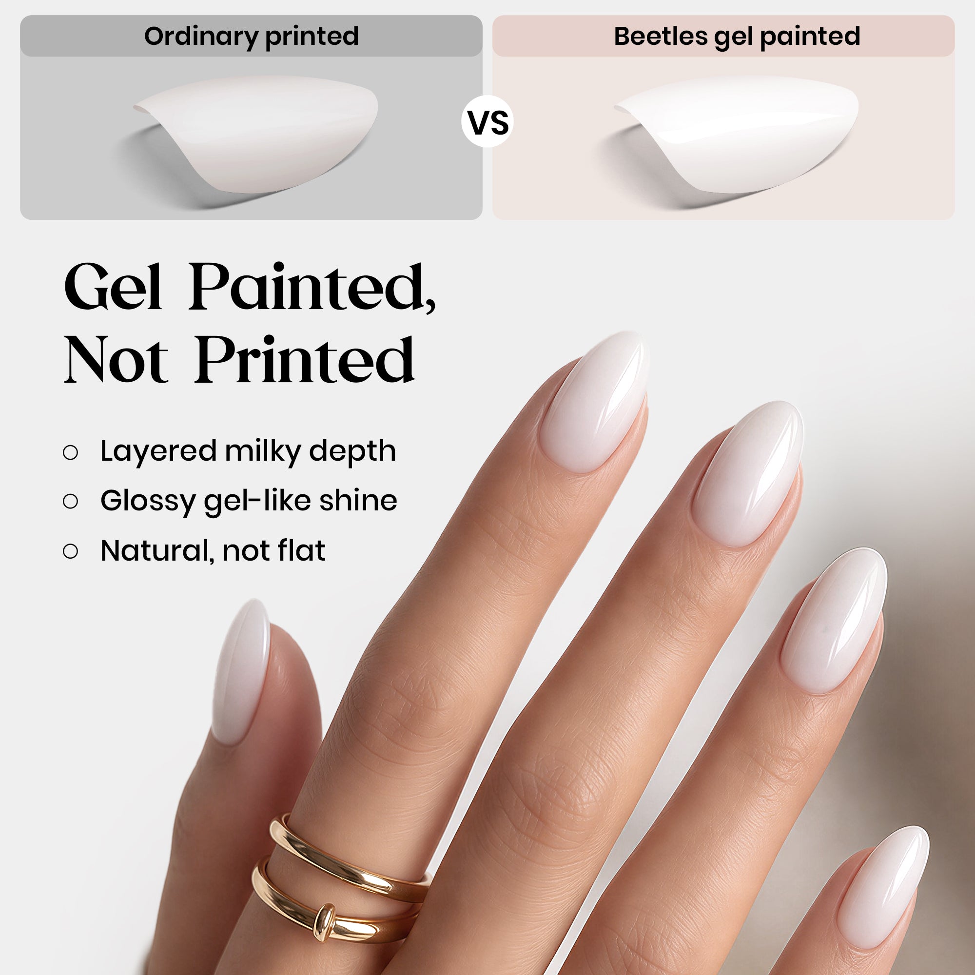 Beetles Stay Shining Milky White Press On Nails Short Almond