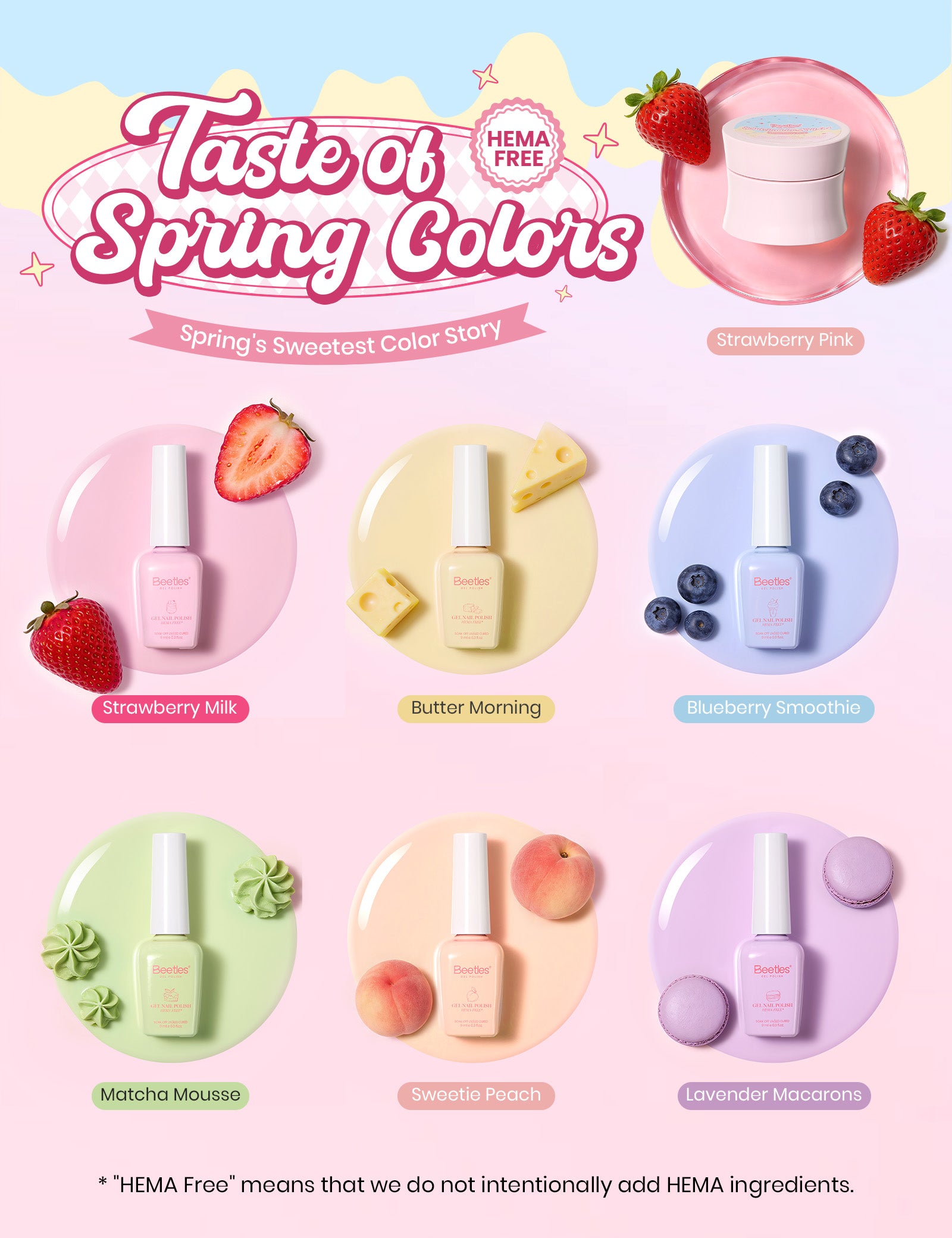 Beetles Stay Shining Taste of Spring HEMA Free TPO Free Spring Gel Polish Giftr Box 6 Colors Pastel Gel Polish Set with Base Top Coats Mini UV Lamp Press On Nails Tools, Complete DIY Manicure Set for Home Salon