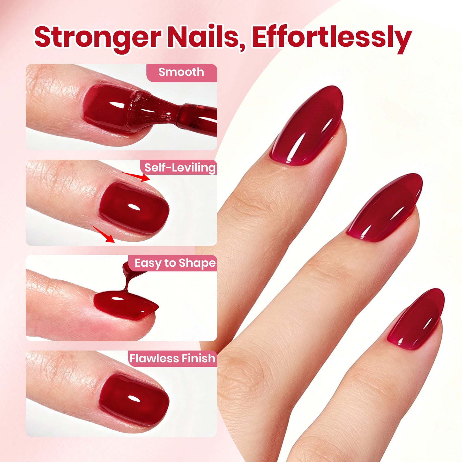 Beetles Builder Gel Nail Kit HEMA & TPO-Free, Crystal Rose Red with Nail Art Brush, 8 in 1 for Building Strengthening & Extension, Beginner Friendly DIY Salon at Home, UV LED Lamp Needed