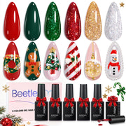 Beetles Holiday-Harmony 6 Colors Christmas Nails HEMA Free TPO Free Glitter Gel Nail Polish Set