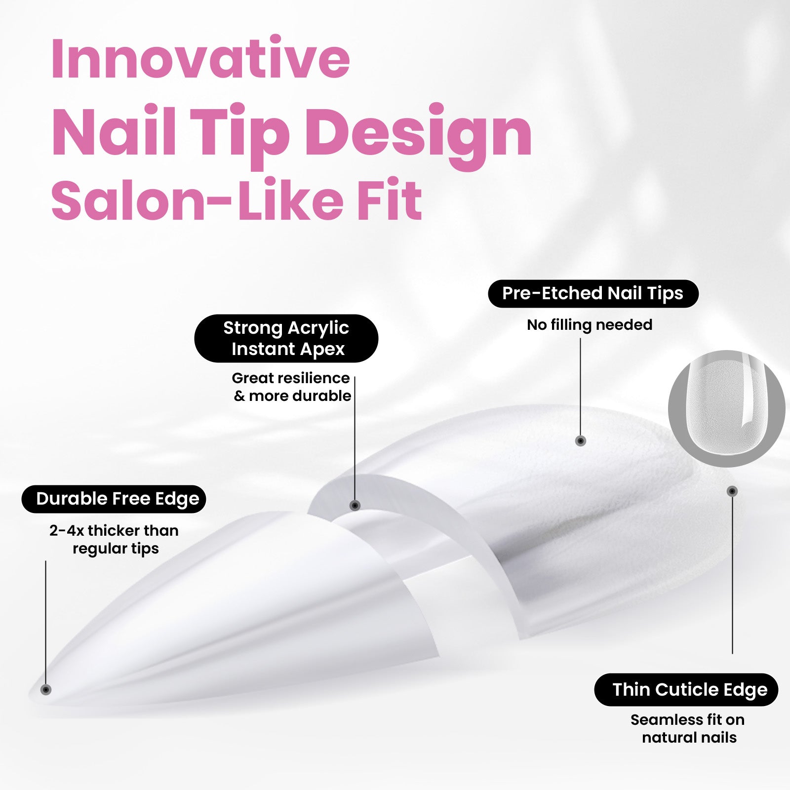 Beetles Stay Shinning Tipex Lite Instant Apex Nail Tips, Short Almond, 256pcs 16 Sizes for DIY Salon-look Extensions
