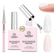 Beetles Builder Gel for Nails HEMA & TPO-FREE, 2 Colors Clear & Jelly Nude Building Gel with Nail Brush, Strengthening Building Instant Apex & Extension, for Beginner DIY UV Nail, Peach Skin