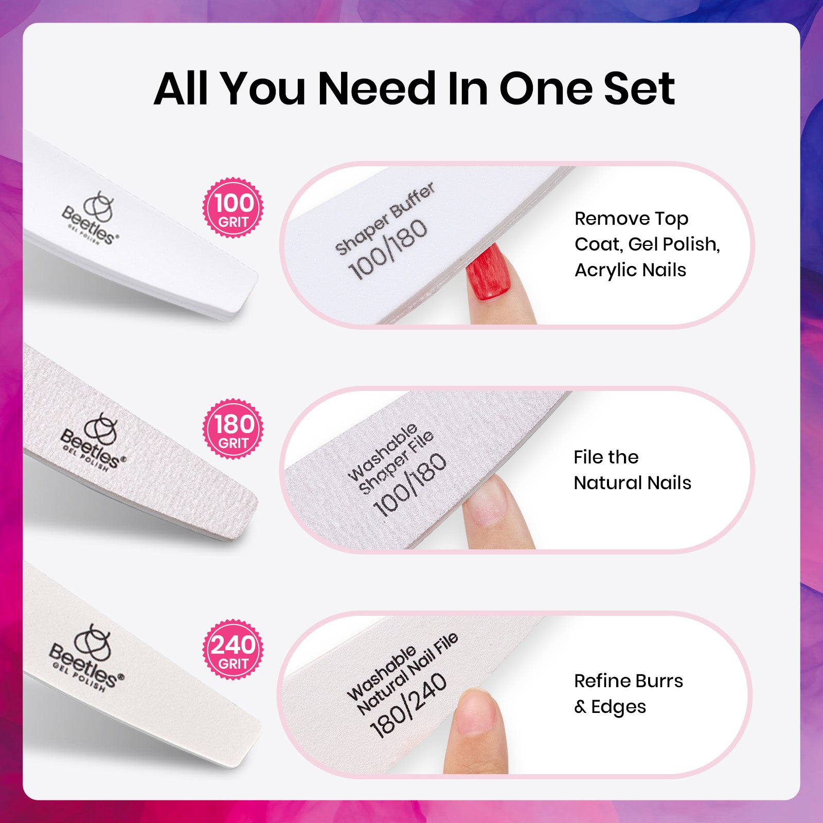Beetles Stay Shining Professional-Grade Nail File Trio