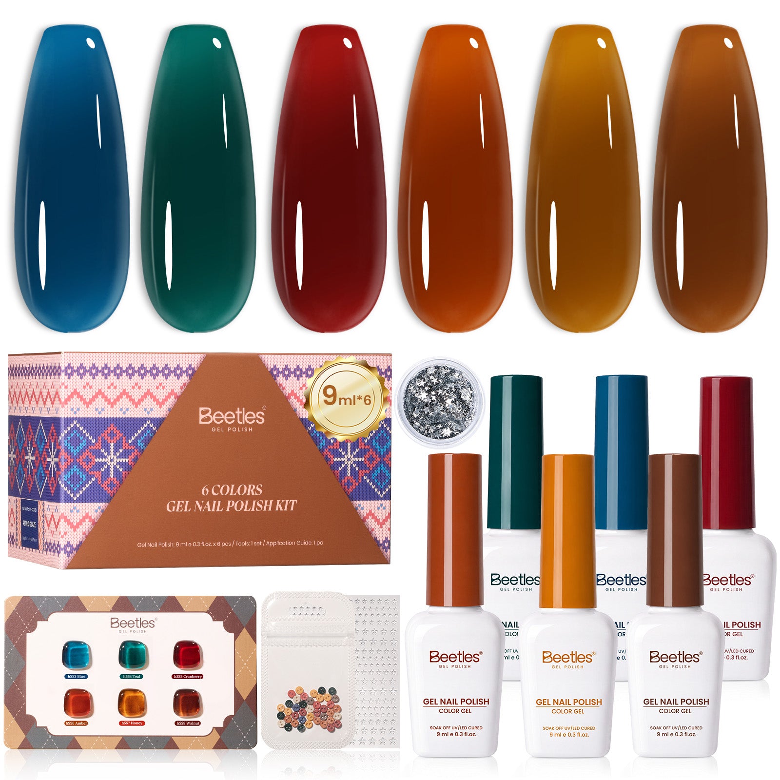 Beetles Fall Nails Season - Retro Glaze 6 Colors Jelly Gel Polish Set Fall Winter Nails 9ML