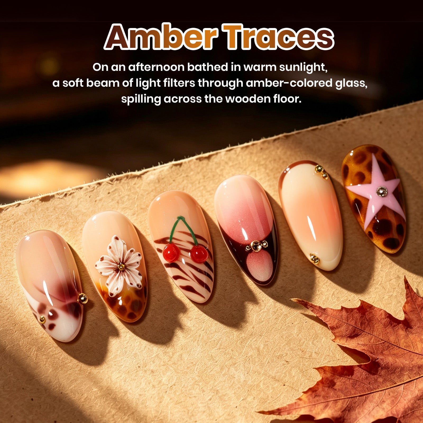 Beetles Gel Nail Polish Amber Traces 5 Colors Set 15ML Jelly with 1 Bottle Blooming Gel Fall Winter Nails