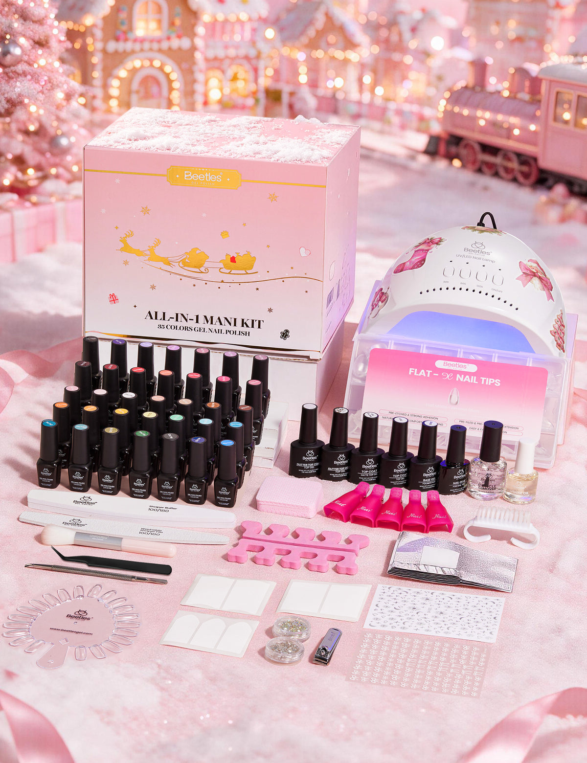 Beetles Emotional Spectrum Christmas Gel Nail Kit with U V Light Nail Tips 35 Colors HEMA-FREE Gel Polish Starter Kit with Base Top Coats Stickers Manicure Tools at Home Gifts for Women Girls