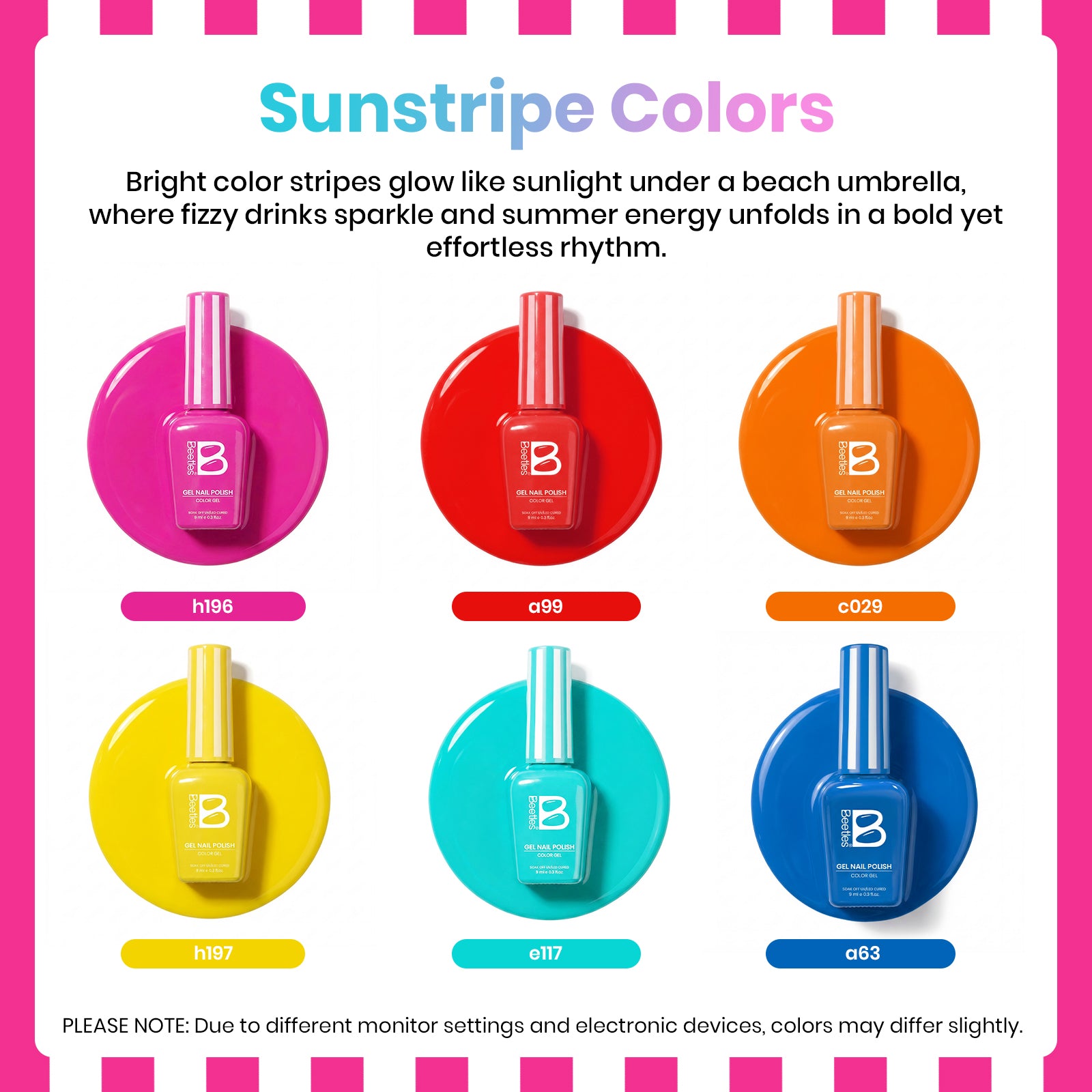 Beetles Summer Voyage - Sunstripe Color Neon Nails 6 Colors Gel Polish Set 9ml