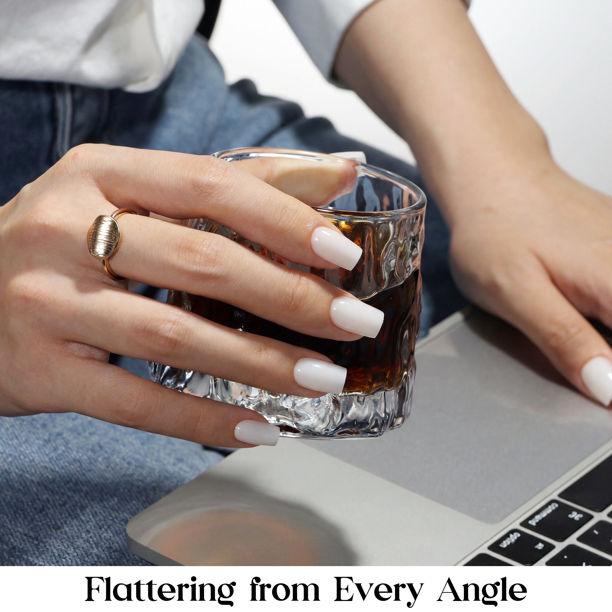 Beetles Stay Shining Milky White Press On Nails Short Square