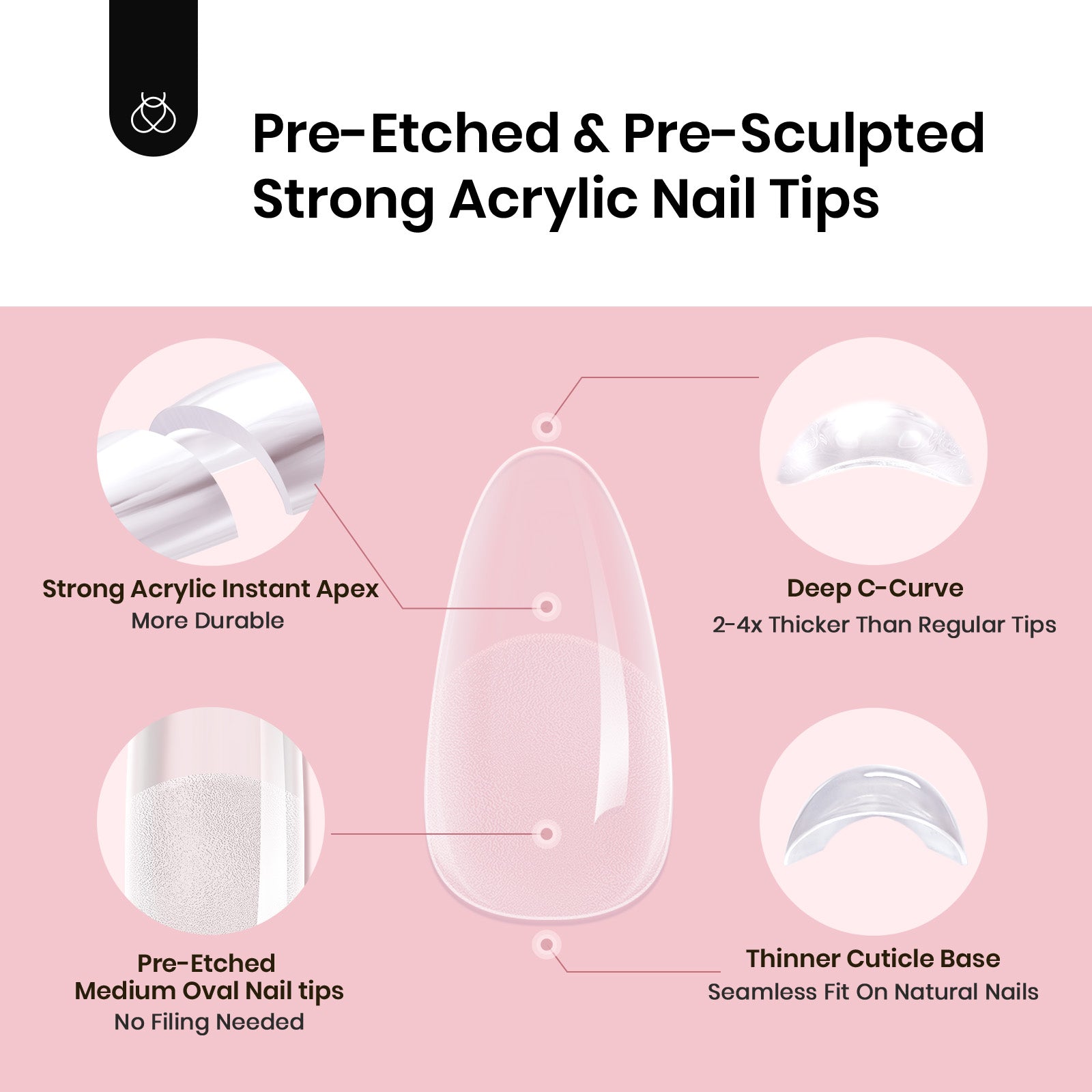 Beetles Pro Tipex Instant Apex Nail Tips, Medium Almond 512pcs, Thicker Strong Acrylic Tips for DIY Salon-look Extensions