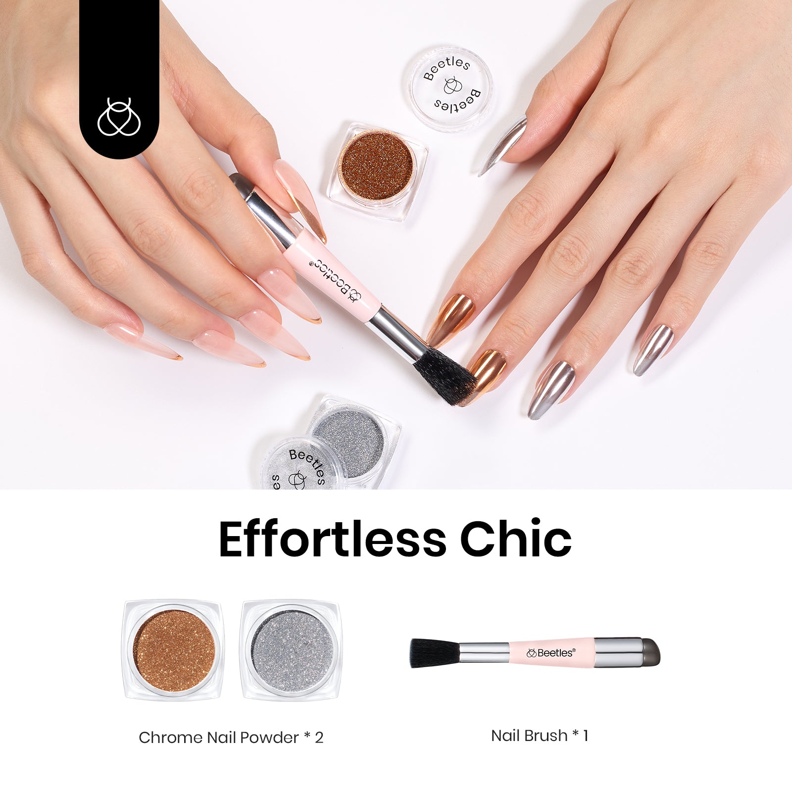 Beetles Stay Shining Gold and Silver Chrome Nail Powder Set