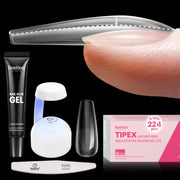 Beetles Tipex Instant Apex Nail Tips Kit, Coffin Long 224Pcs 16 Sizes Pre-Building & Pre-Etched Gel Nail Tips Thicker Acrylic Nails False Nail Extension with Uv Nail Glue Nail Lamp for Flat Nails