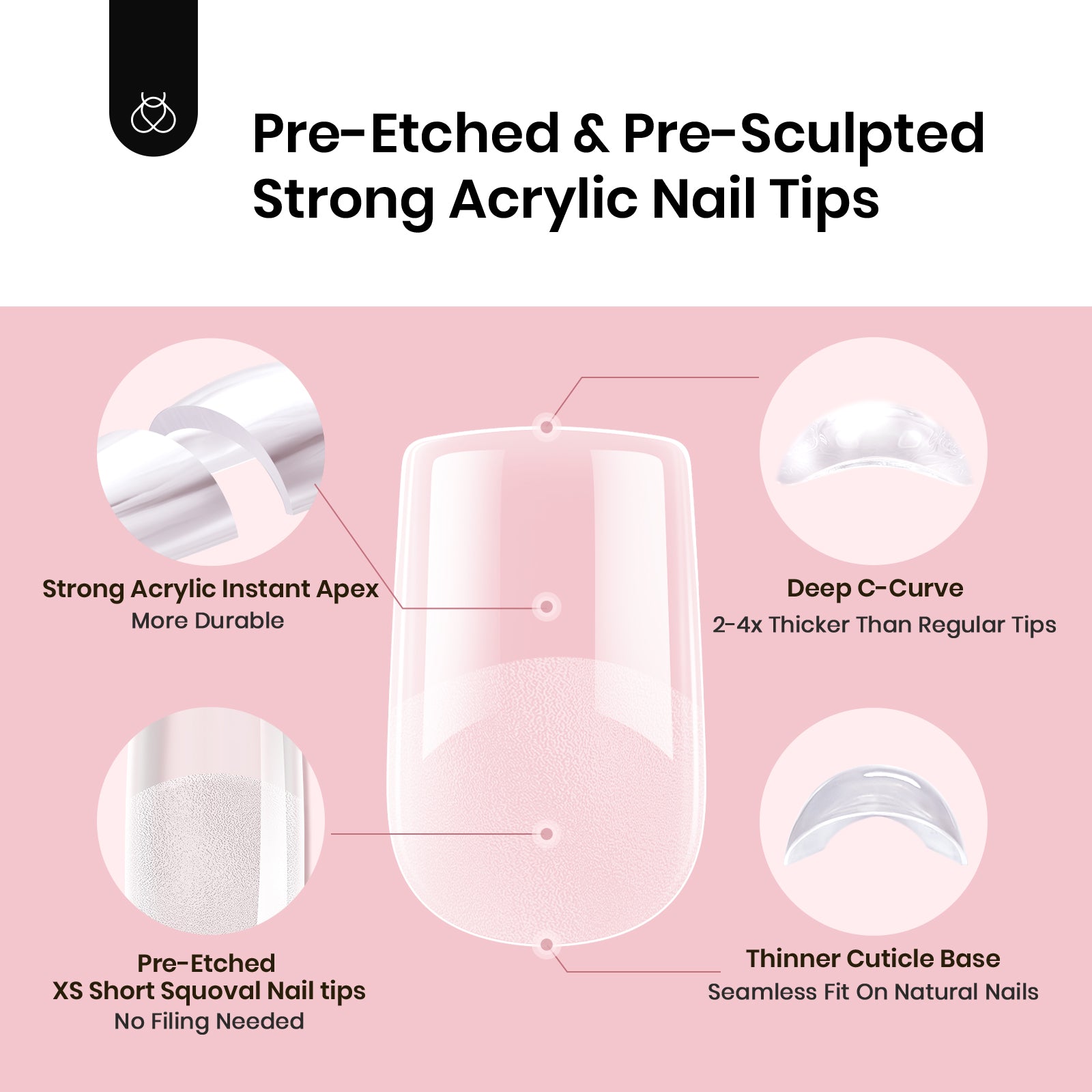 Beetles Pro Tipex Instant Apex Nail Tips, XS Square 512pcs, Thicker Strong Acrylic Tips for DIY Salon-look Extensions