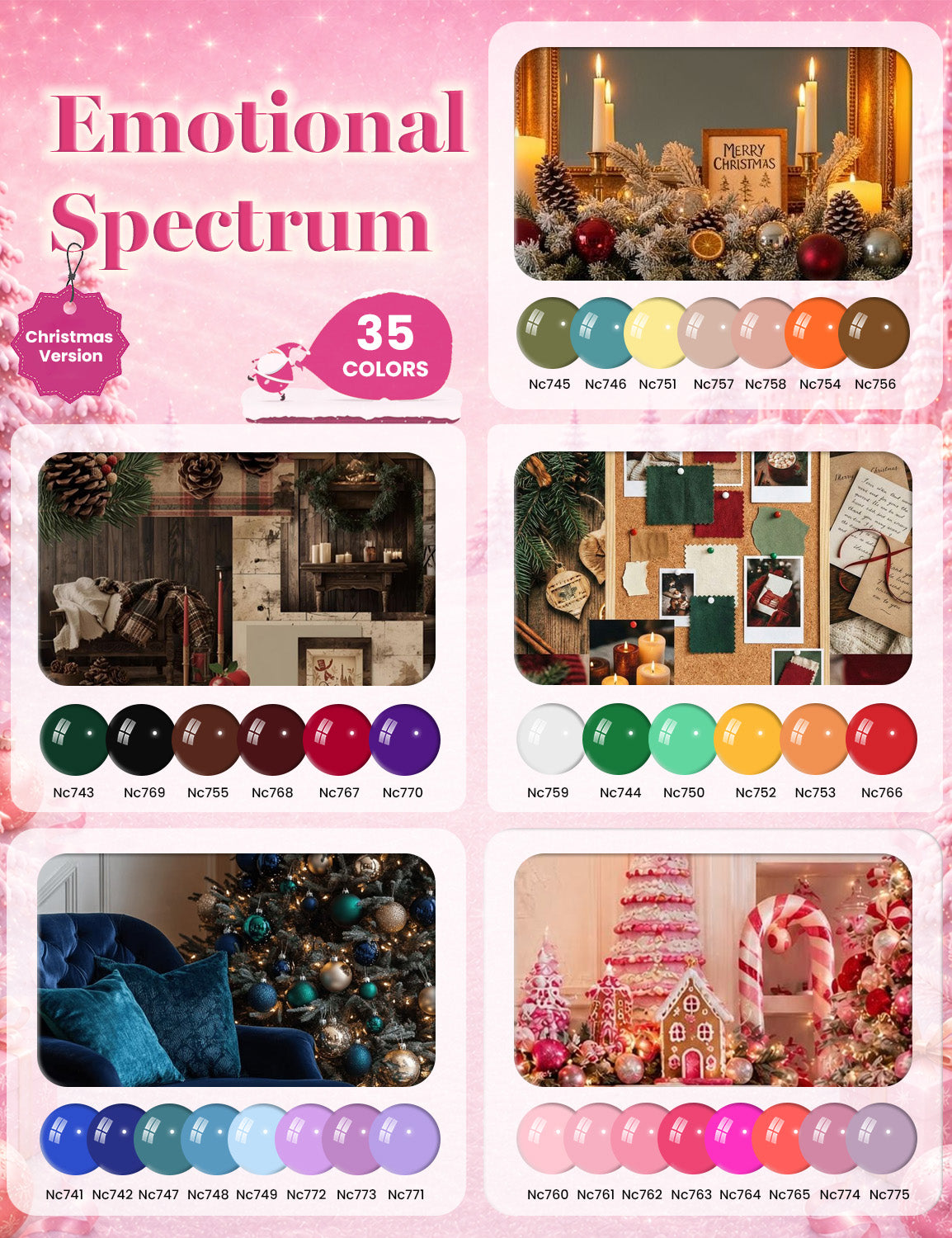 Beetles Emotional Spectrum Christmas Gel Nail Kit with U V Light Nail Tips 35 Colors HEMA-FREE Gel Polish Starter Kit with Base Top Coats Stickers Manicure Tools at Home Gifts for Women Girls