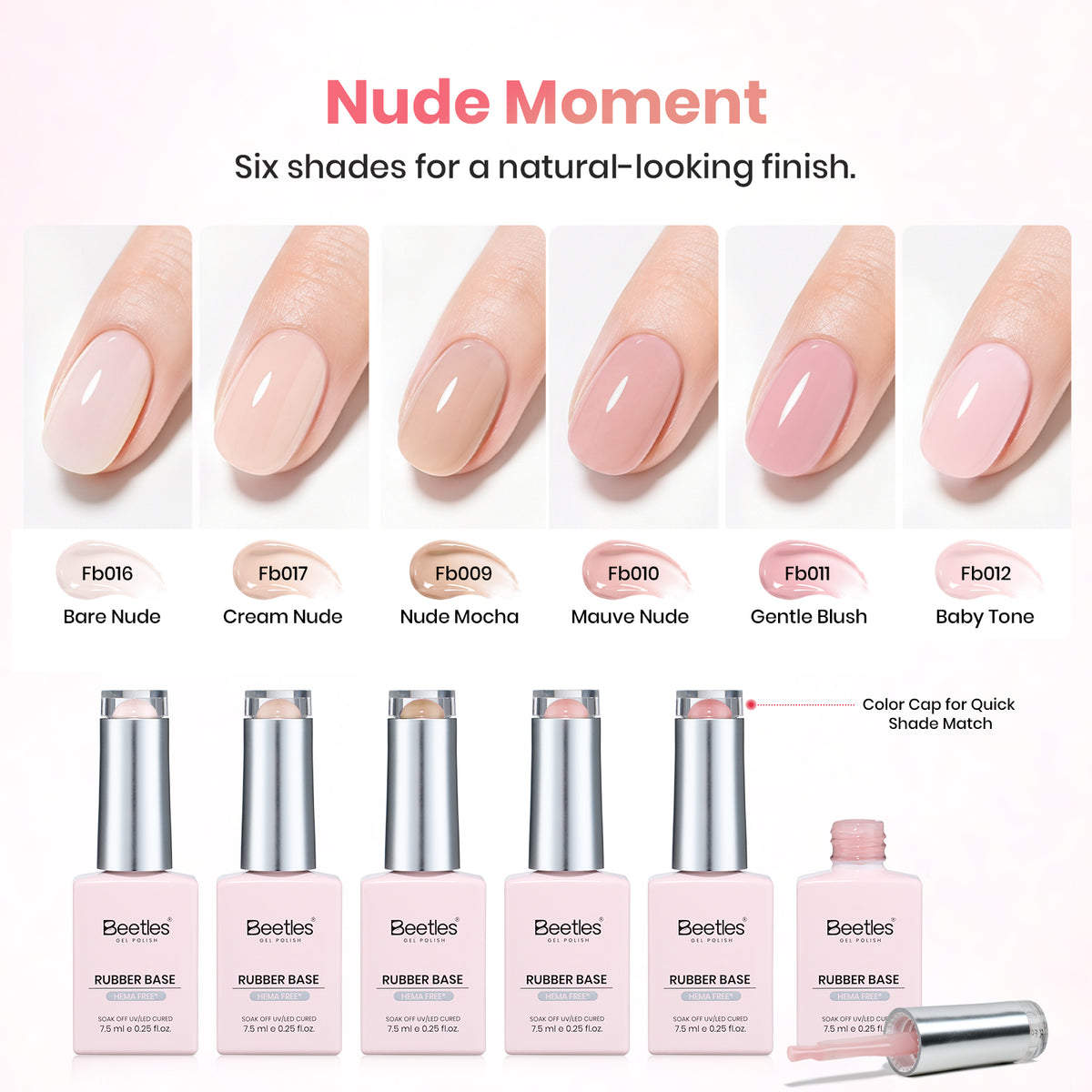 Beetles 6 Colors Rubber Base Gel Nail Polish Nude Moment Gel Polish Set Hema Free & TPO Free