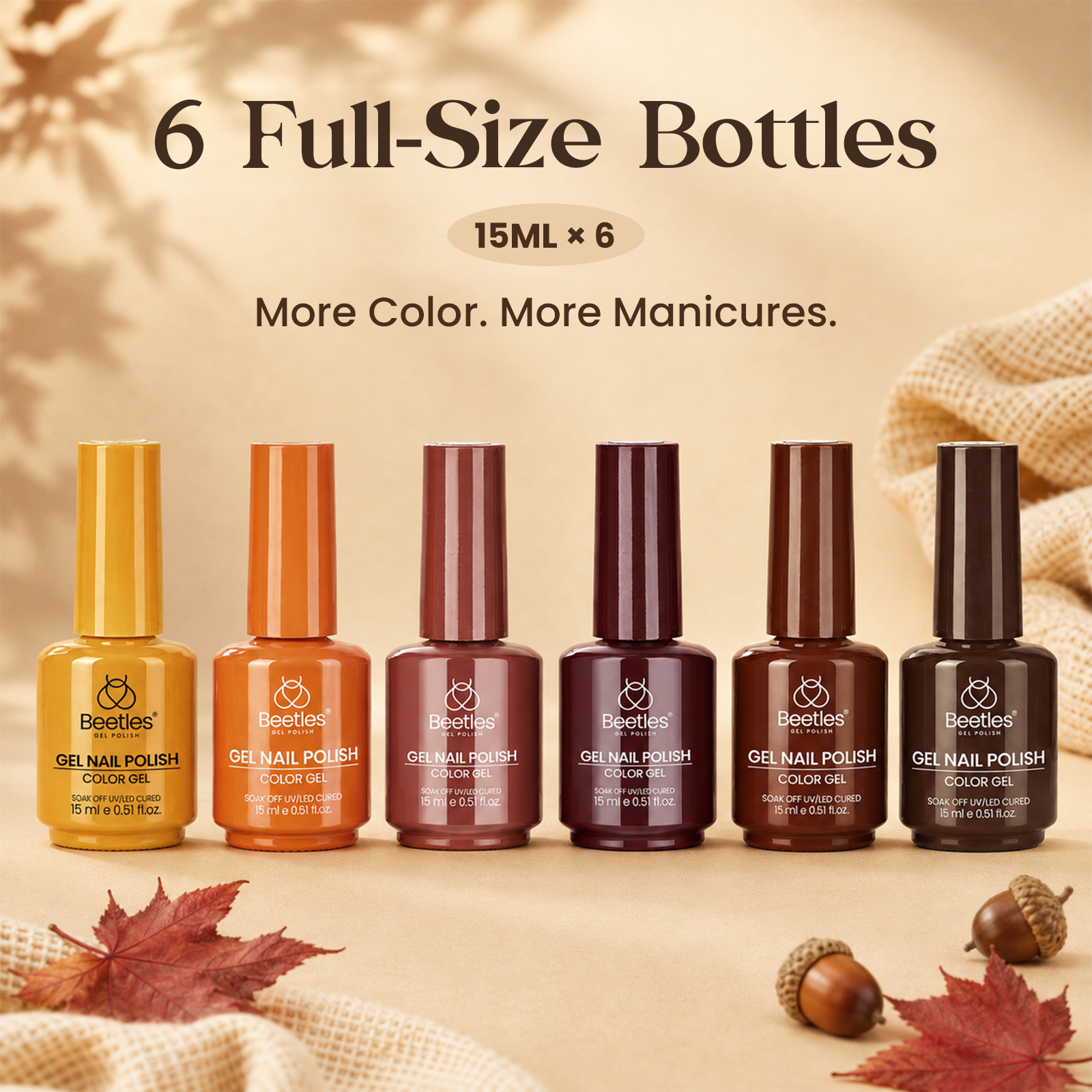 (Each 15ml) Beetles Fall in Full Color Gel Polish Set 6 Colors Fall Winter Nails
