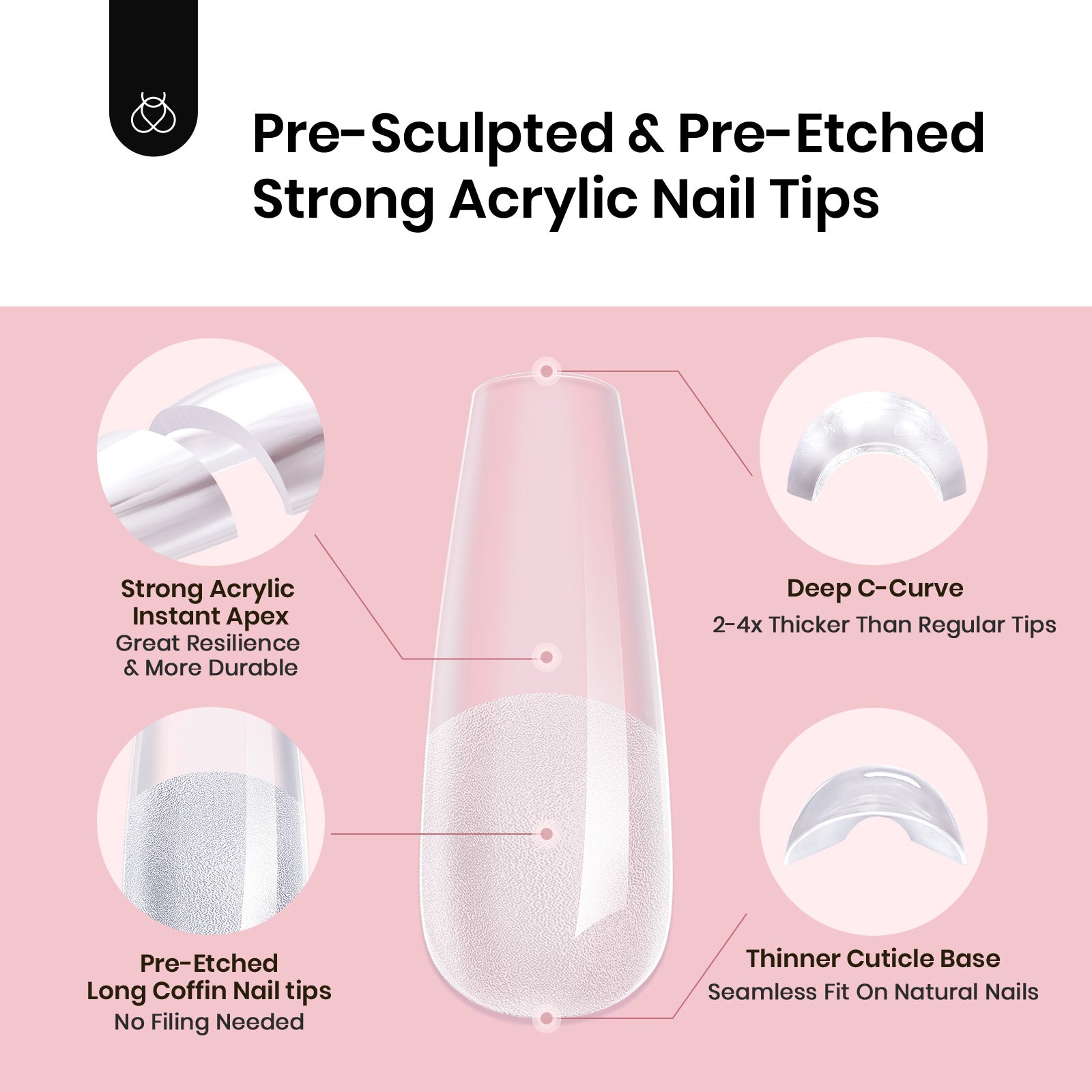Beetles Pro Tipex Instant Apex Nail Tips, Long Coffin 512pcs, Thicker Strong Acrylic Tips for DIY Salon-look Extensions
