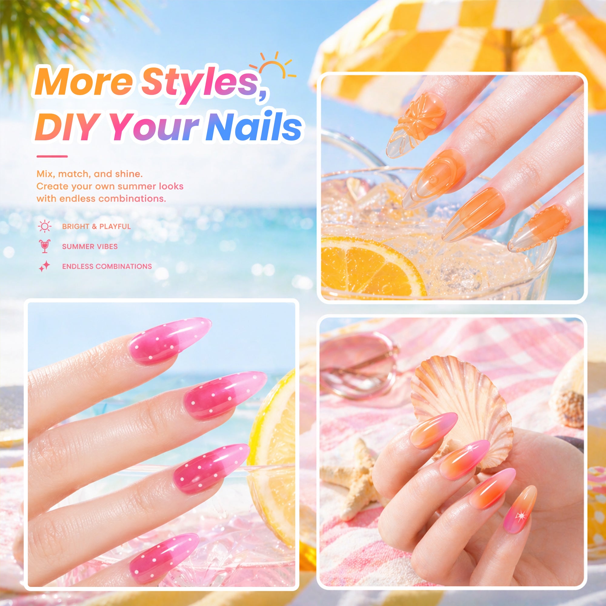 Beetles Summer Voyage - Summer Specials Jelly Gel Neon Nails 6 Colors Gel Polish Set 9ml