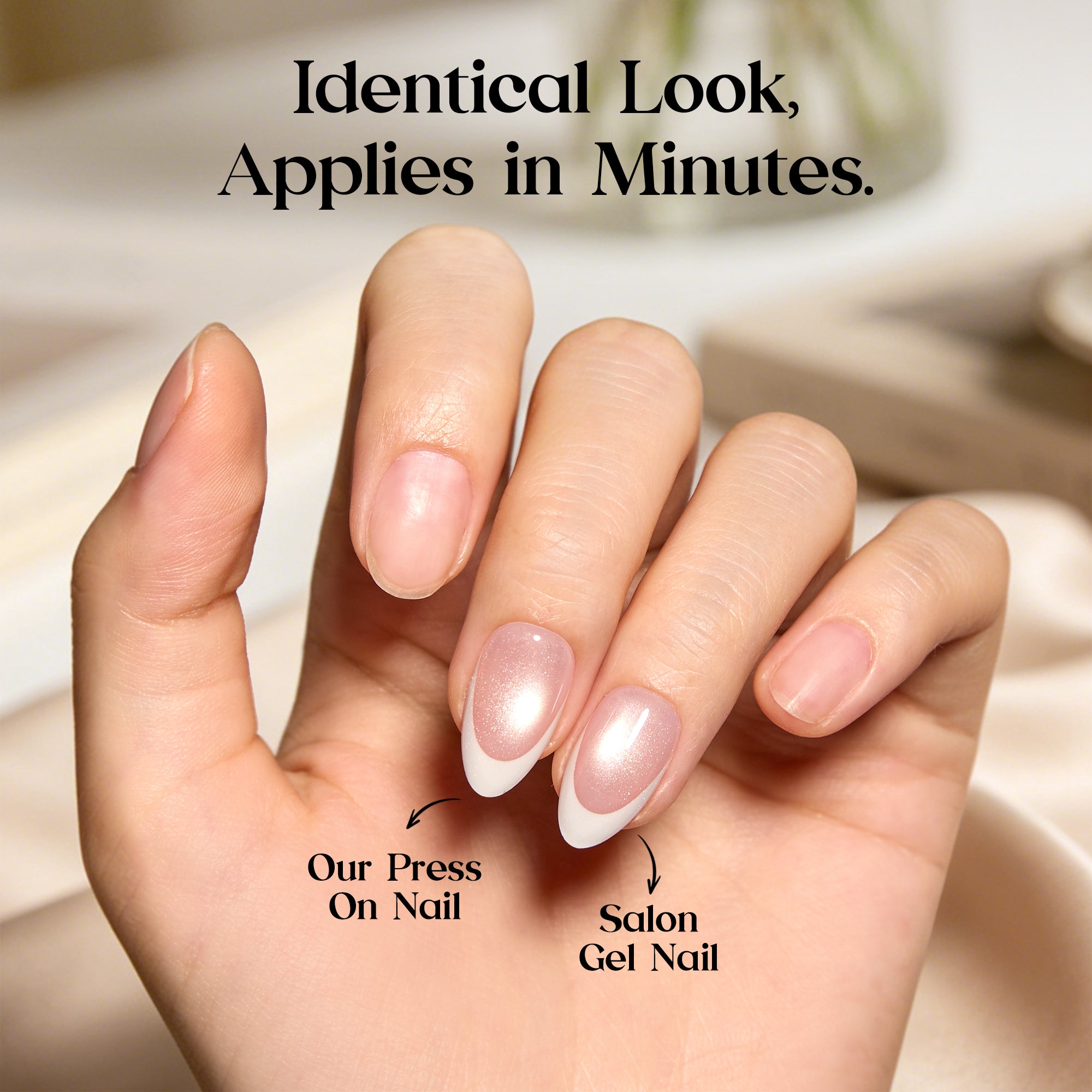 Beetles Stay Shining Glassy Blush French Press On Nails Short Almond 32Pcs