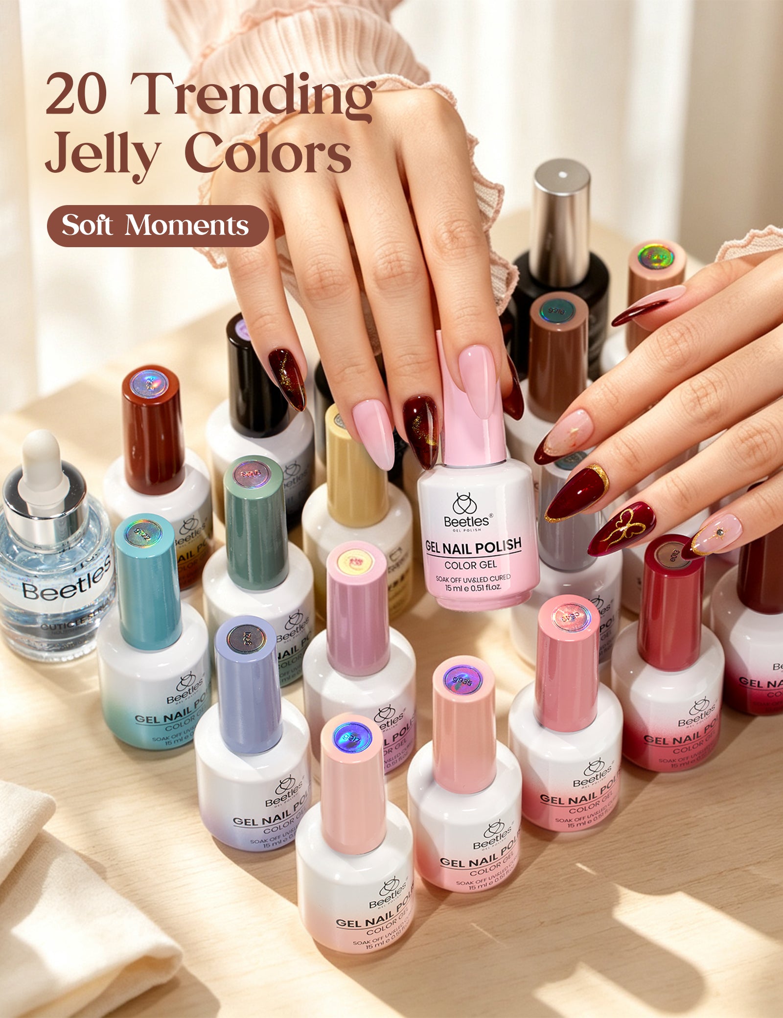 Beetles Soft Moments 20 Colors Jelly Gel Nail Polish Kit 15ML Each