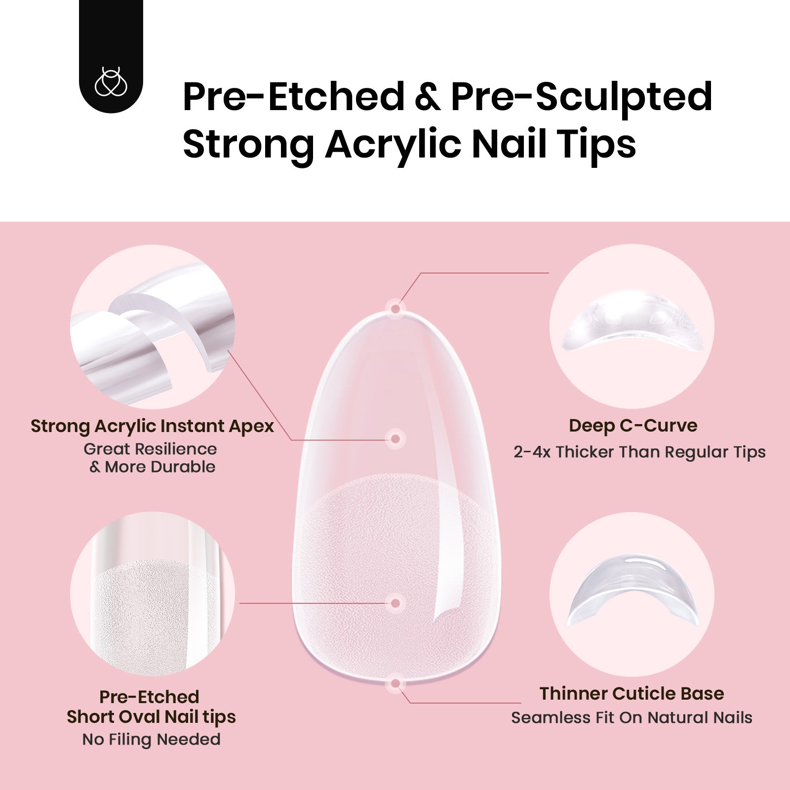Beetles Pro Tipex Instant Apex Nail Tips, Short Oval 512pcs, Thicker Strong Acrylic Tips for DIY Salon-look Extensions