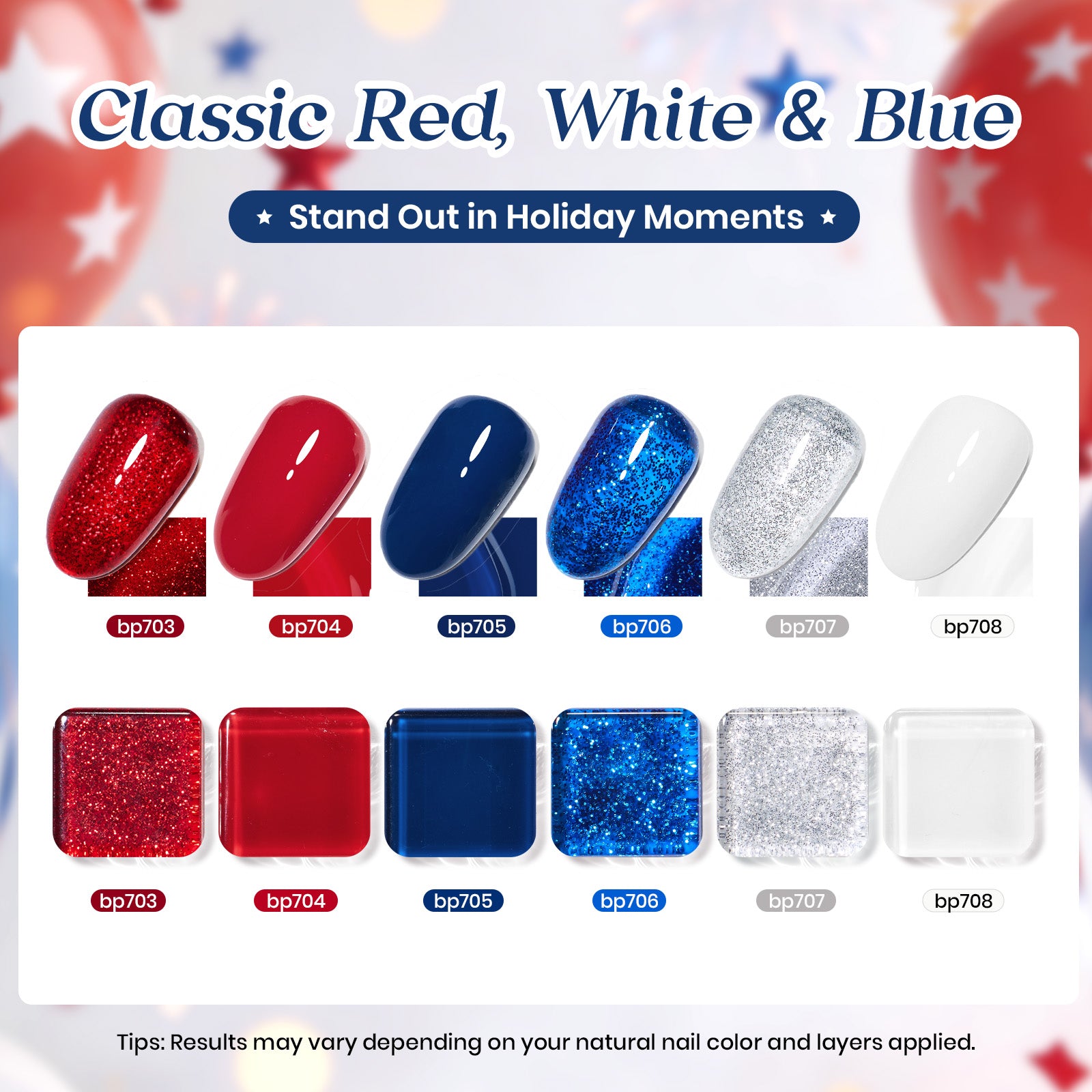 Air Dry Nail Polish| 6 Colors Gel Nail Polish Classic Red White Blue