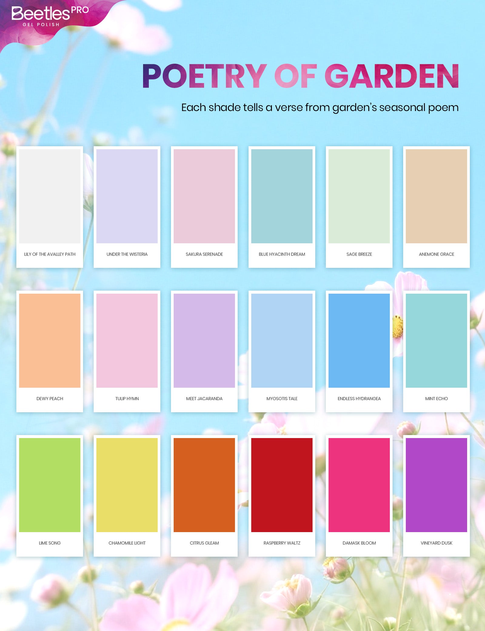 Beetles Pro Poetry of Garden HEMA Free TPO Free 18 Colors Gel Nail Polish Set 15ml