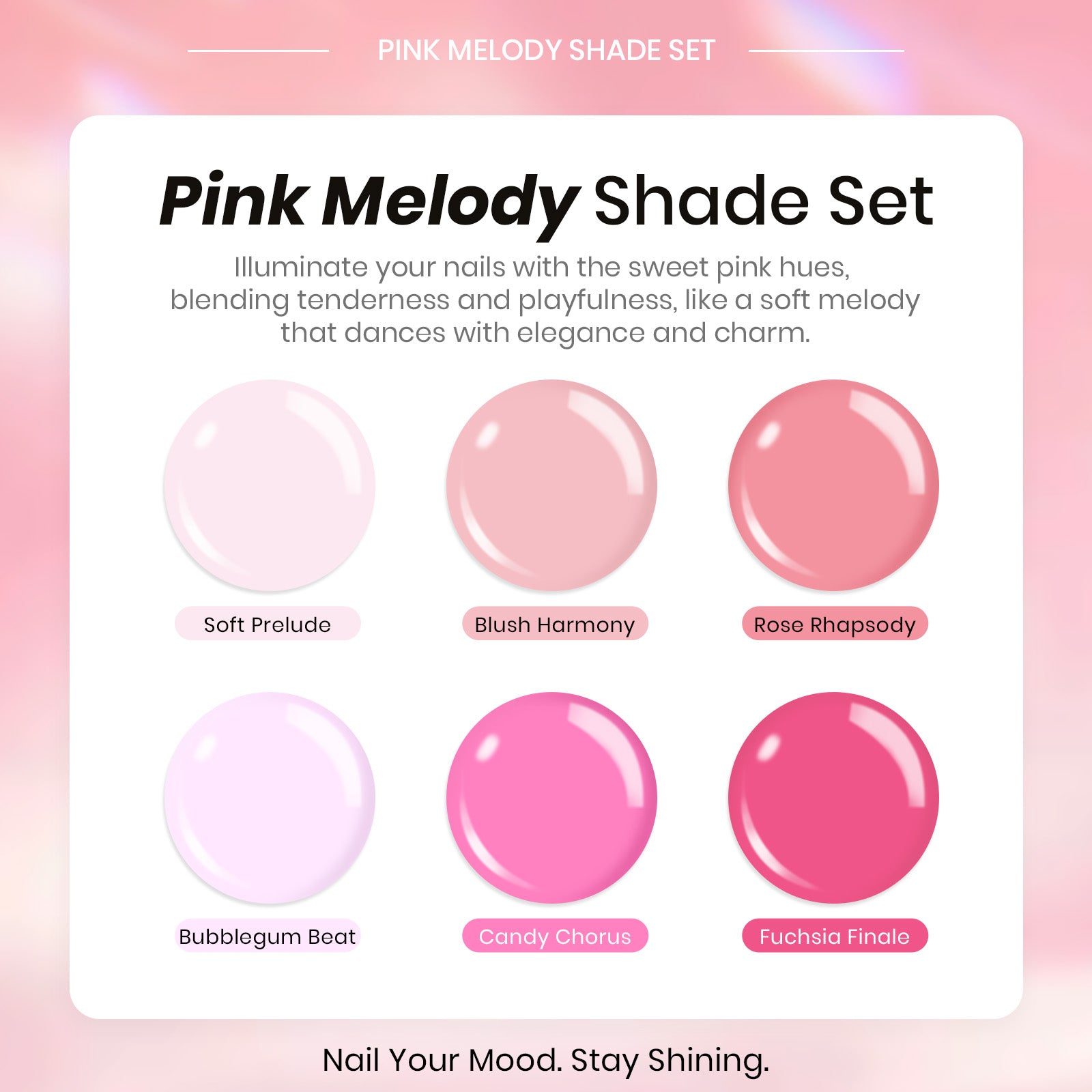 Beetles Stay Shining Collection Salon-Quality Gel Nail Polish Set - Pink Melody - 6pc