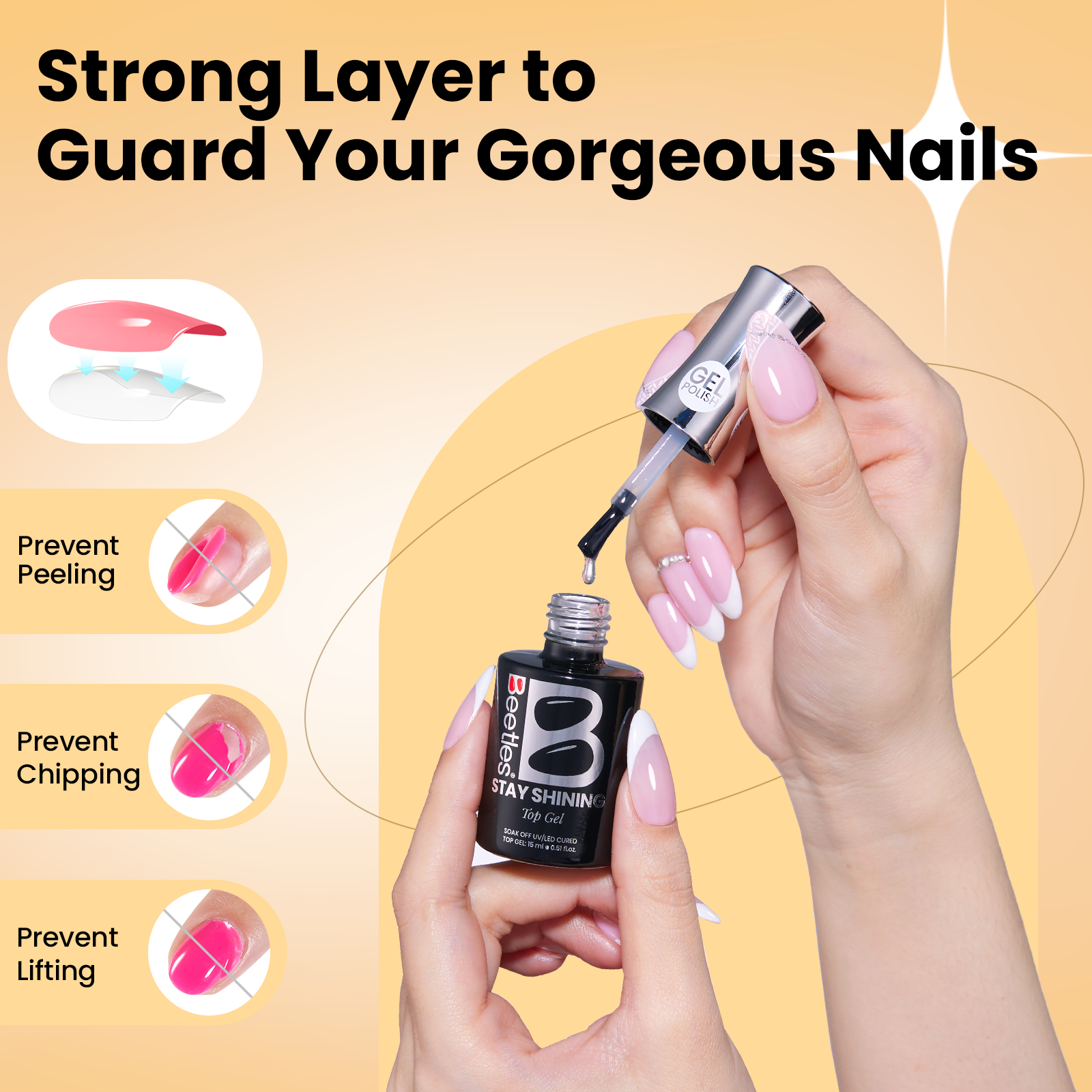 Beetles Stay Shining Collection Salon-Quality Crystal Shield Top Coat and Base Coat Set - 2pc