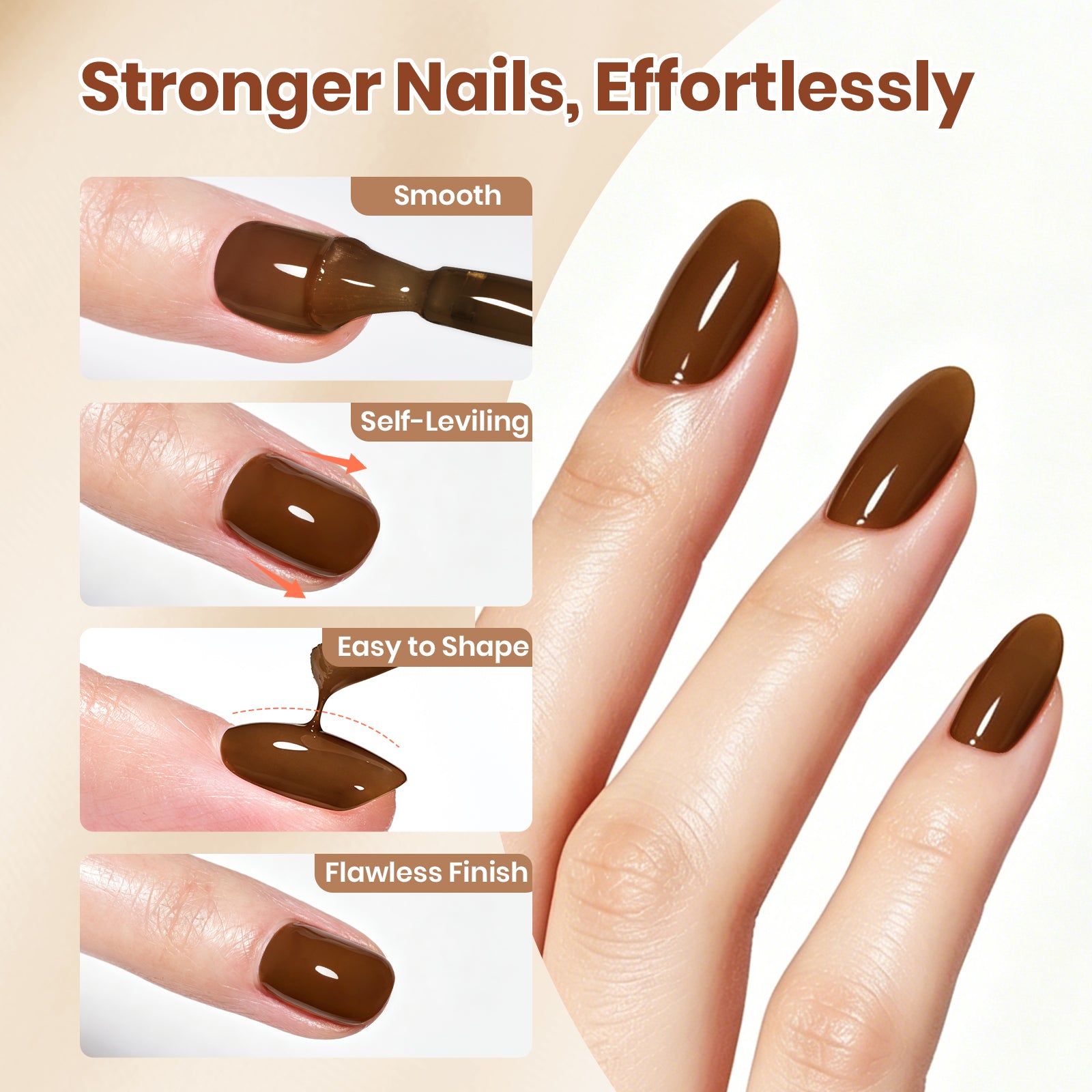 Beetles Builder Gel Nail Kit HEMA & TPO-Free, Cocoa Muse Brown with Nail Art Brush, 8 in 1 for Building Strengthening & Extension, Beginner Friendly DIY Salon at Home, UV LED Lamp Needed