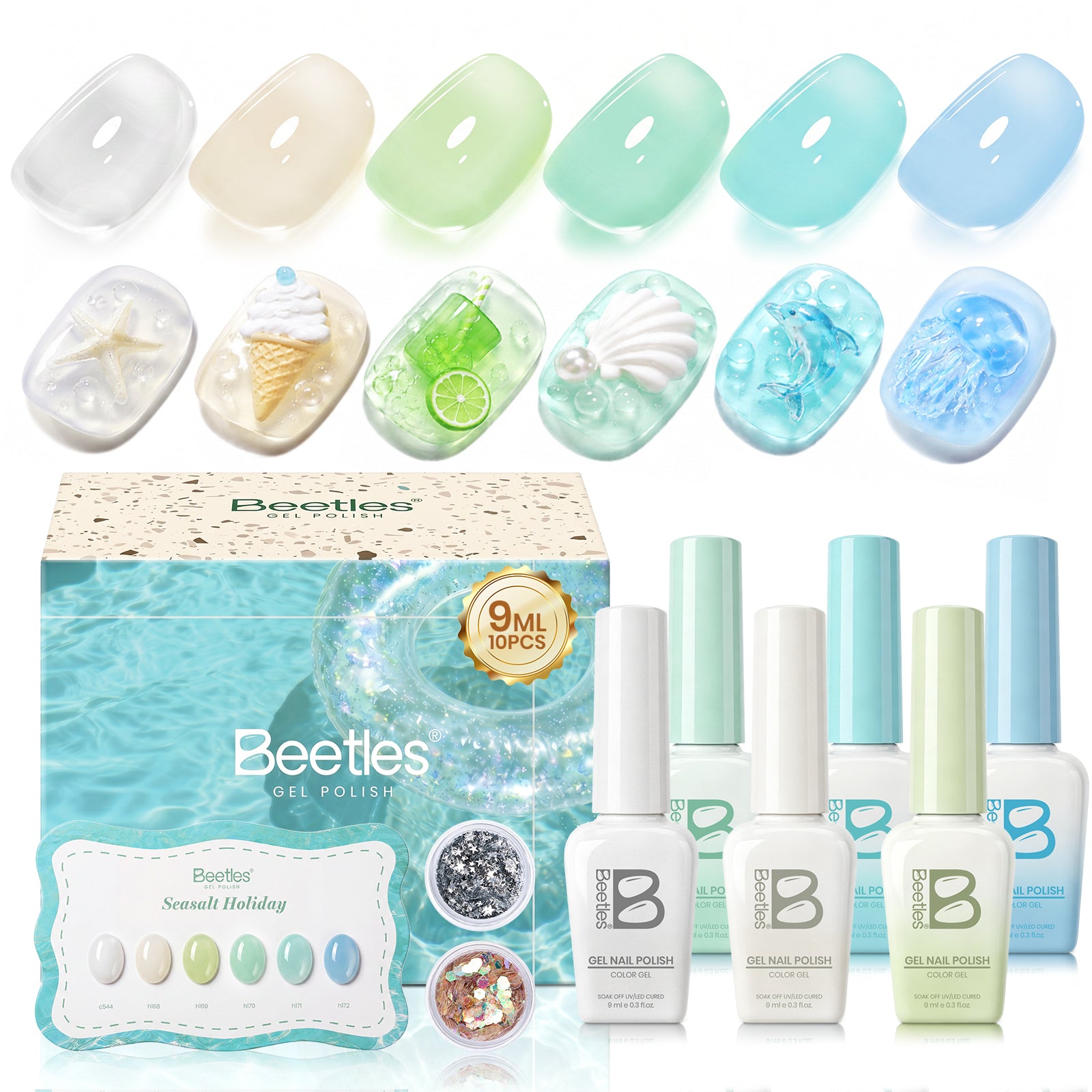Beetles Summer Voyage - Seasalt Holiday Gel Summer Nails 6 Colors Gel Polish Set 9ml