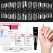 Beetles Gel Nail Kit Short Almond with Nail Dehydrator and Primer, 576Pcs Half Matte Etch-X Gel Nail Tips Solid Nail Glue Mini Nail Lamp Acrylic Nail Tips Easy DIY Nail Extension Set Gift for Women
