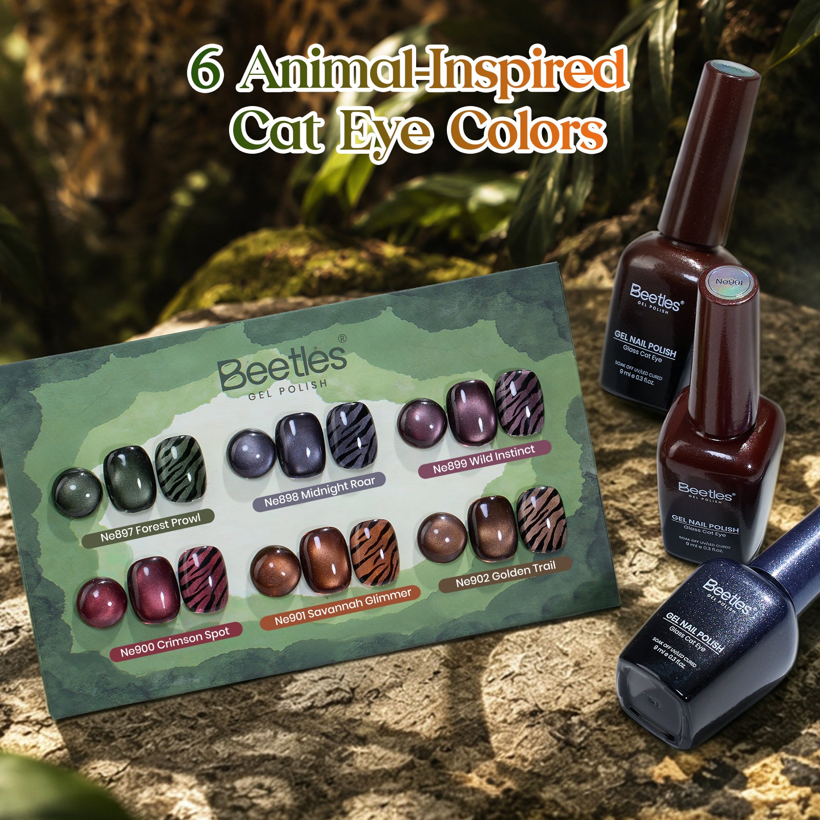 Beetles Fall Nails - Wildwood Leopard Cat Eye 6 Colors Gel Polish Set 9ml Each