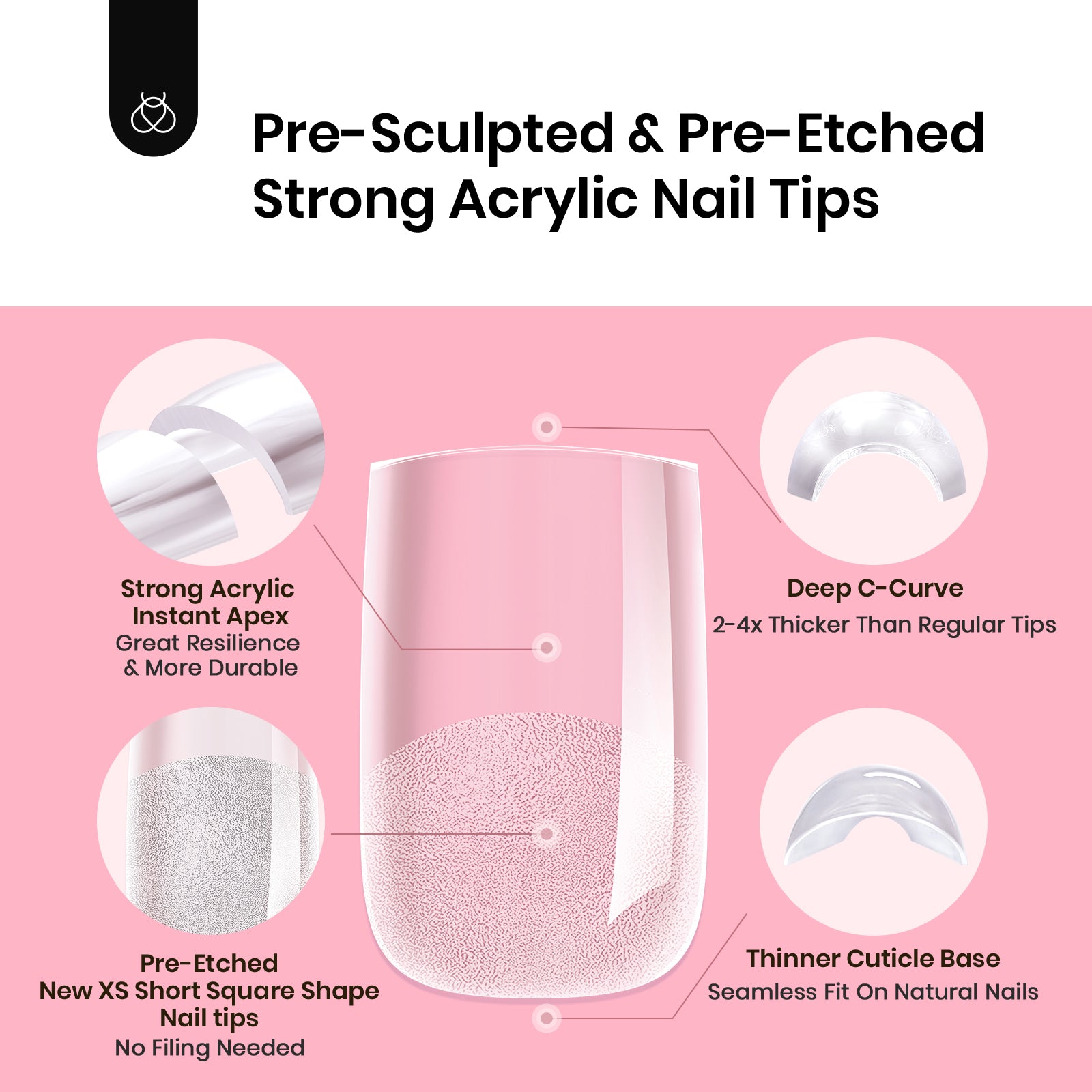 Beetles Pro Tipex Instant Apex Nail Tips 512pcs Short Square Thicker Strong Acrylic Tips for DIY Salon-look Extensions