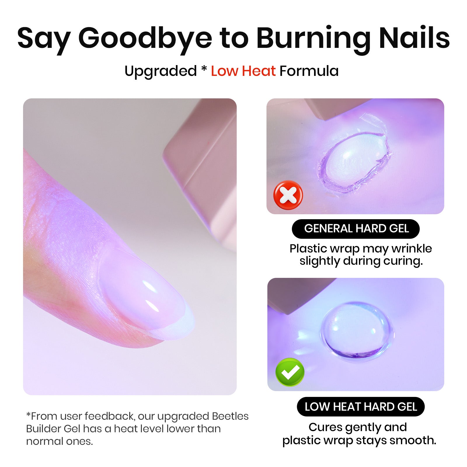 Beetles Low Heat Hard Gel for Nails, 1 oz 9 in 1 Clear Builder Nail Gel Sculpted Gel for Nails Extension & Repair for Women Manicurist