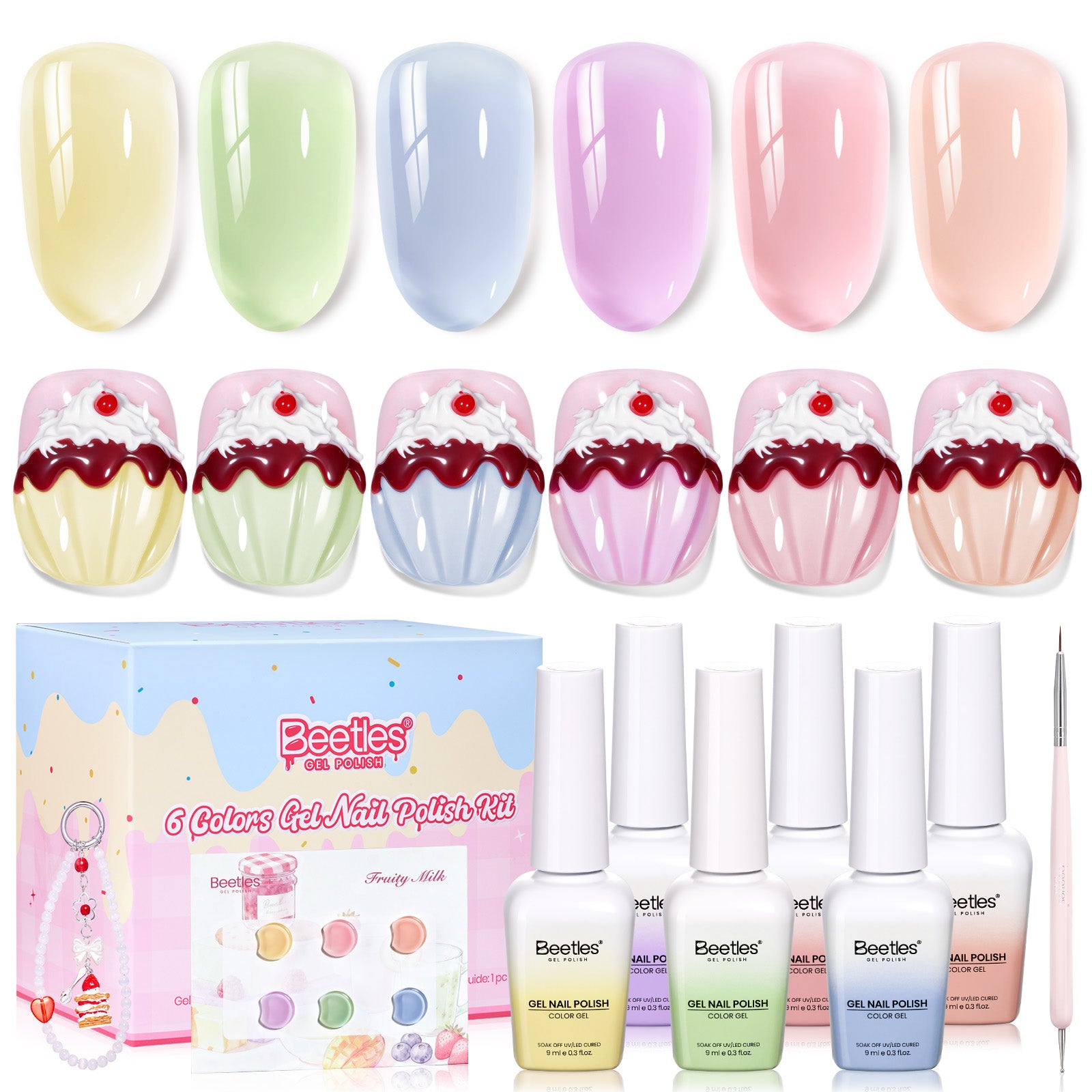 Pastel Fruity Milk Jelly Gel Whip 6 Colors Summer Nails Macaron Shimmer Glitter Gel Polish