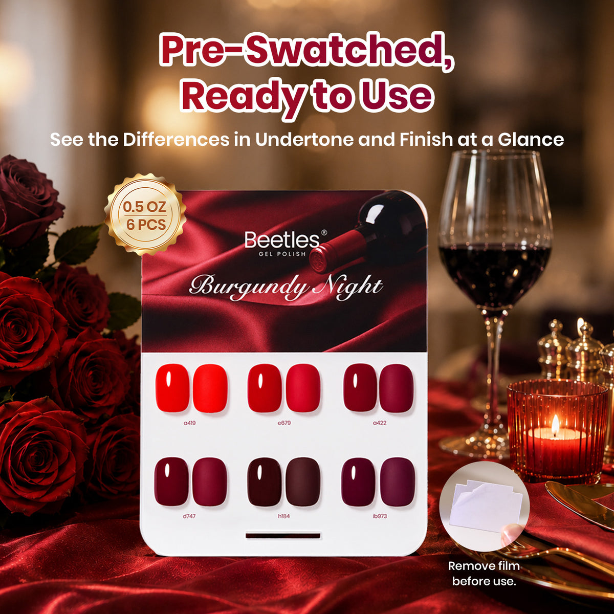 Beetles Burgundy Night  6 Red Wine Colors Gel Nail Polish Set 15ML HEMA-Free and TPO-Free