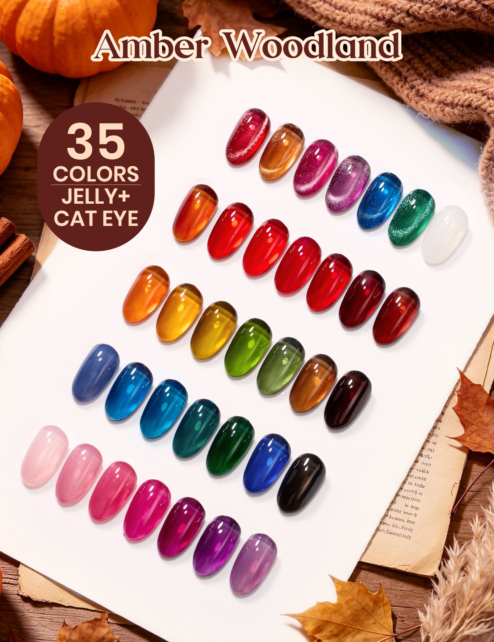 Beetles Gel Nail Starter Kit Amber Woodland 35 Colors Gel Fall Nails HEMA Free & TPO Free All-in-One Mani Kit