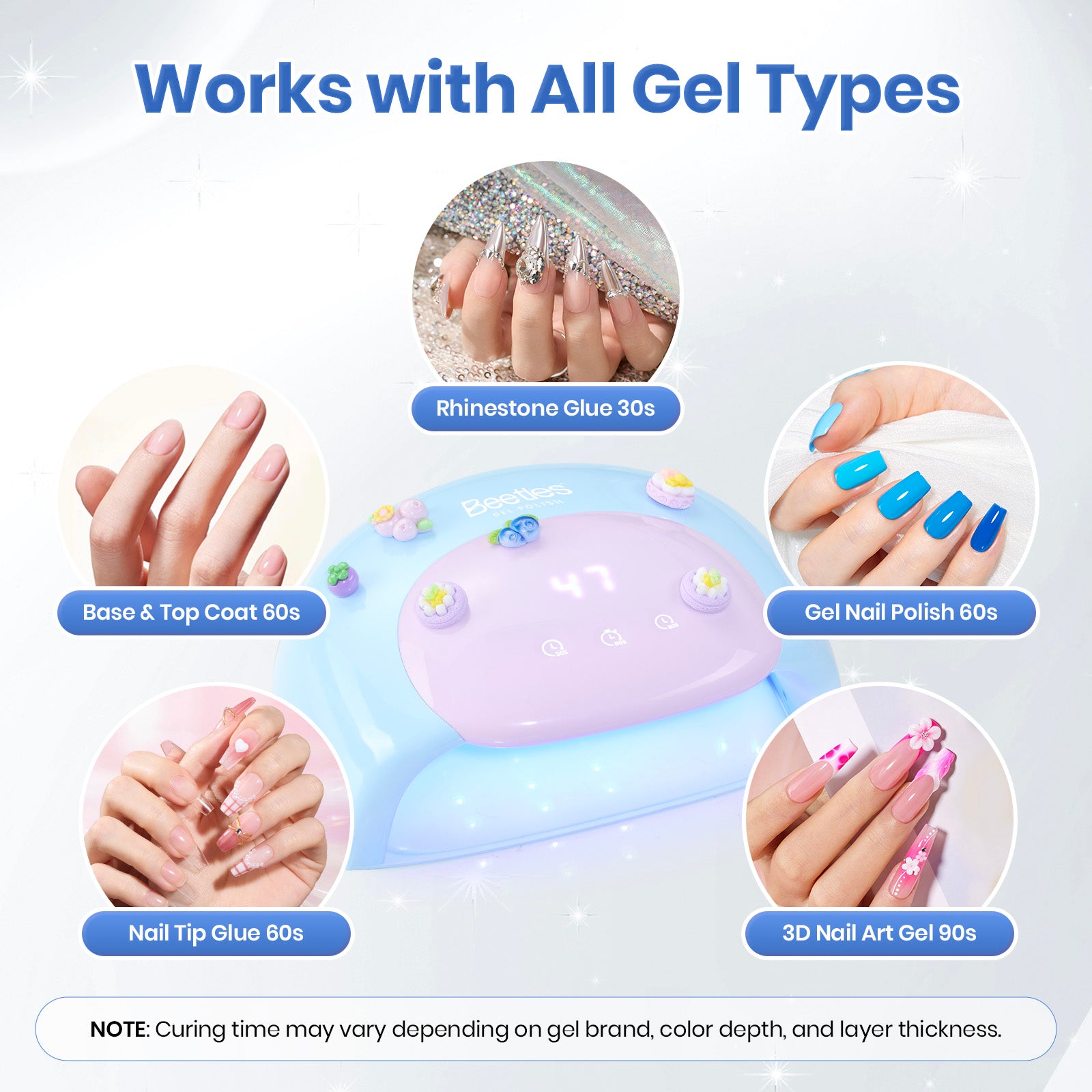 Beetles Candy Blue UV Nail Lamp Digital Display 3 Timer Gel Nail Light