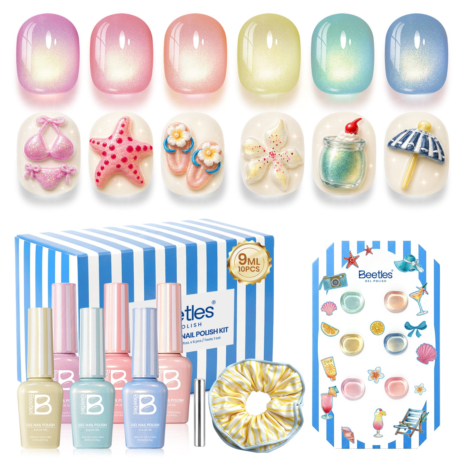 Beetles Summer Voyage - Saltmist Sunset Cat Eye Gel Neon Summer Nails 6 Colors Gel Polish Set 9ml