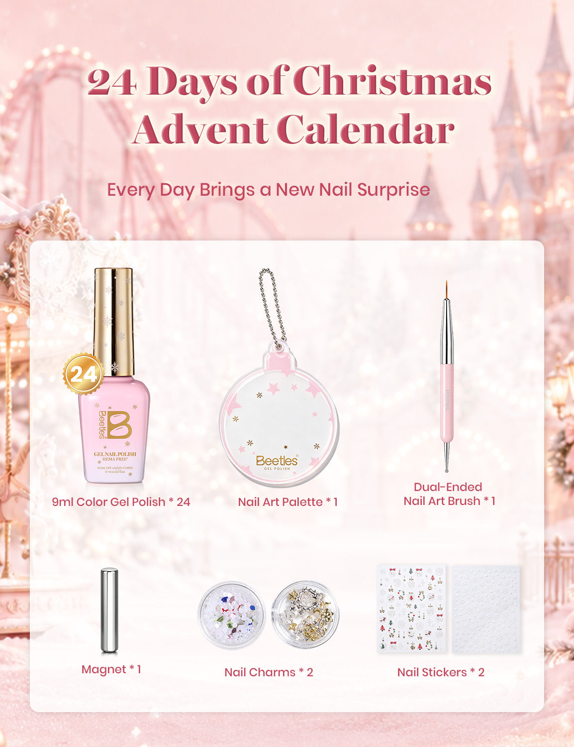 Beetles 2026 Advent Calendar Winter Wonderland 24 Colors Christmas Gift Box HEMA Free TPO Free Gel Polish Kit